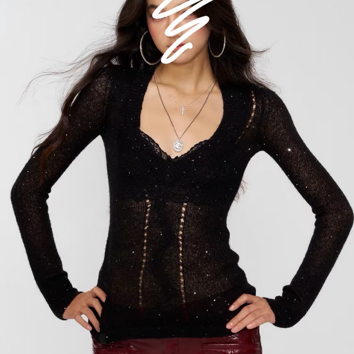 【熙浠】“许我耀眼”绞花细闪针织修身辣妹温柔风打底上衣