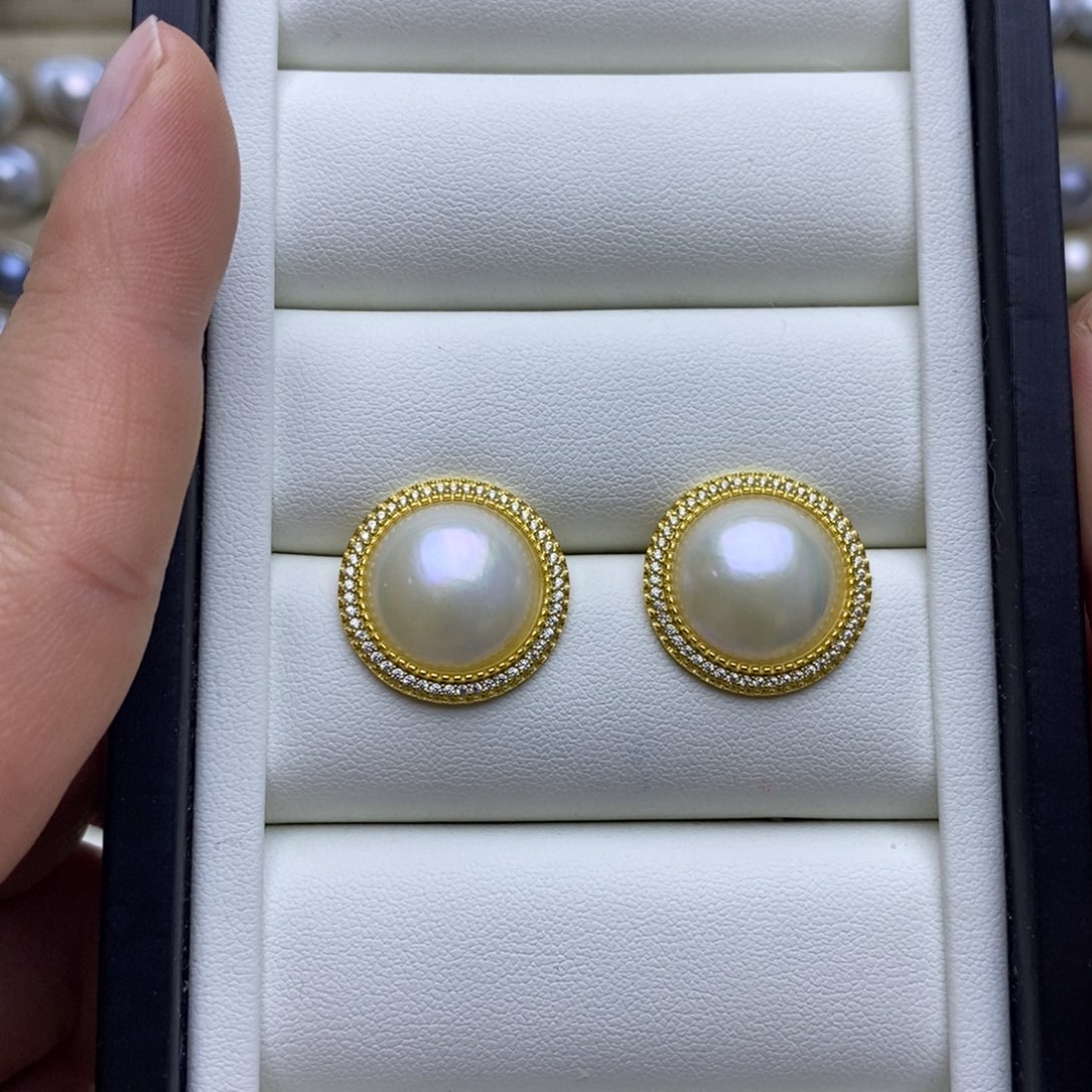 拼合珍珠（马贝珠）耳饰银S925镶嵌