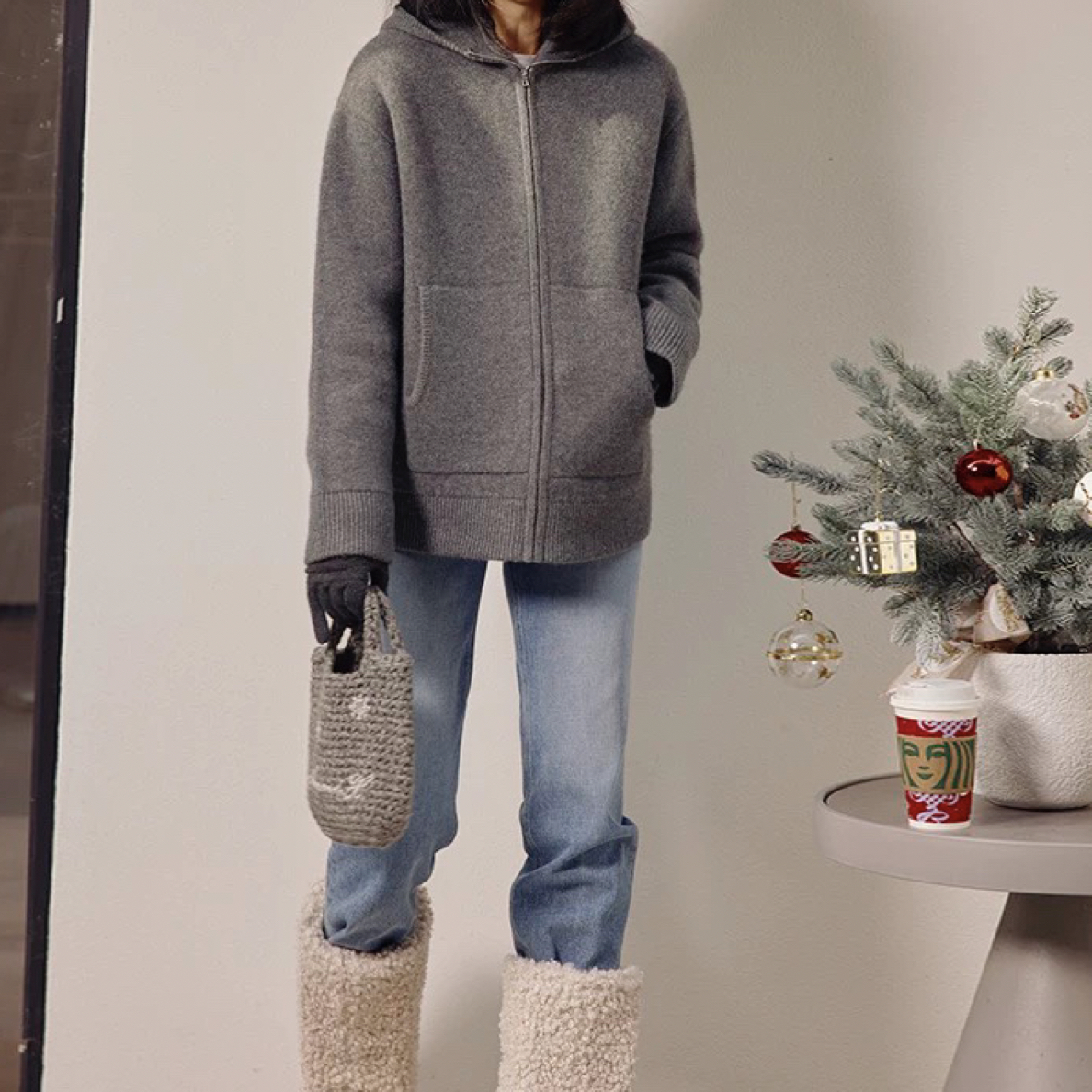 高克重小暖炉纯山羊绒空气层加厚拉链连帽外套