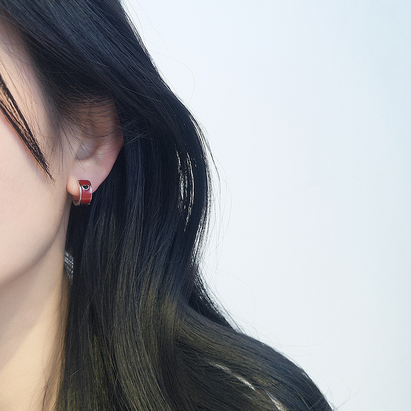 925银珐琅耳饰 安可拉红U型爱心耳环女生复古气质轻奢百搭
