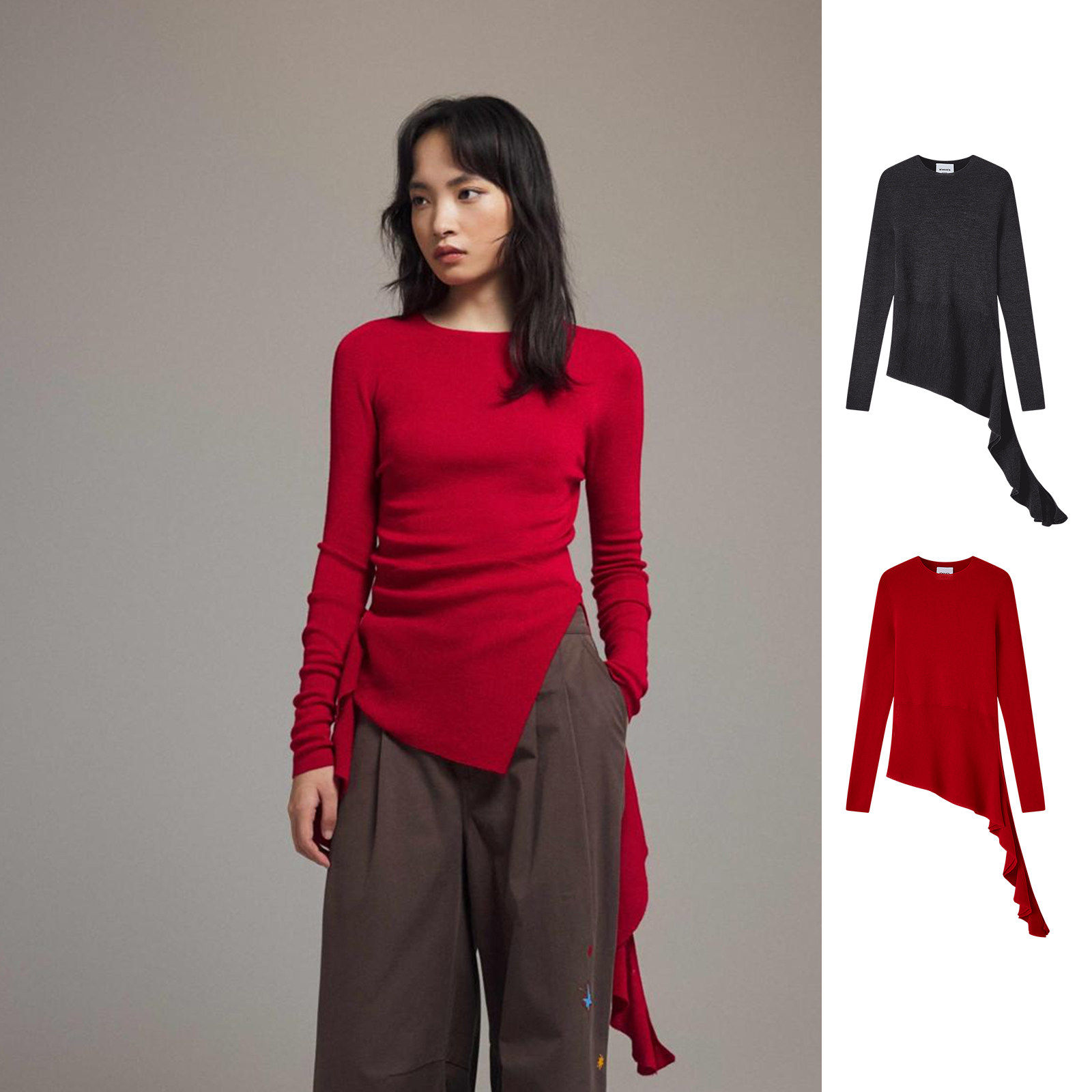ALWOOLS设计师品牌不规则飘带无缝针织打底衫GoGoBuyer AY6A43012