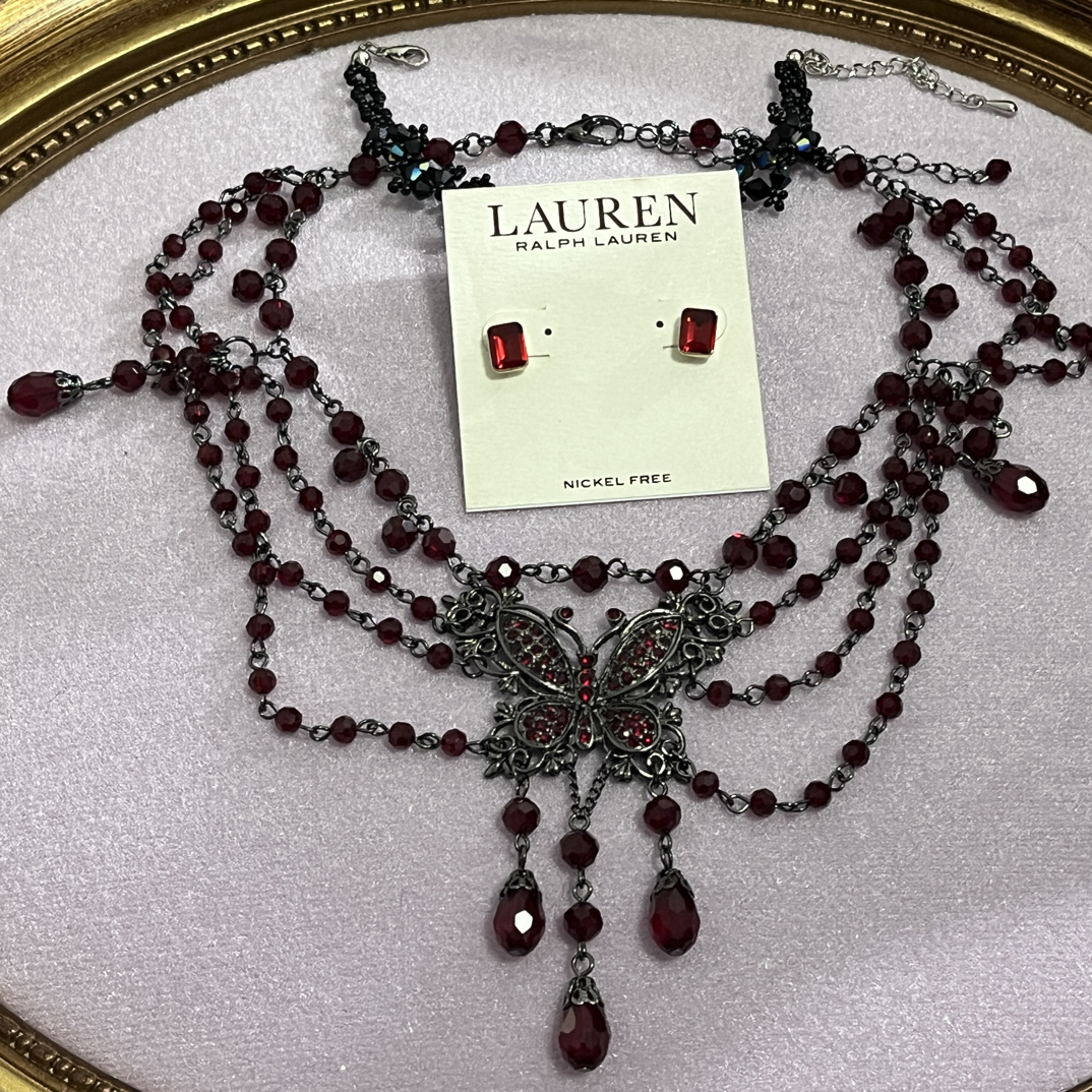 铁合金亚克力项链 【蝴蝶项链】蝴蝶串珠复古项链