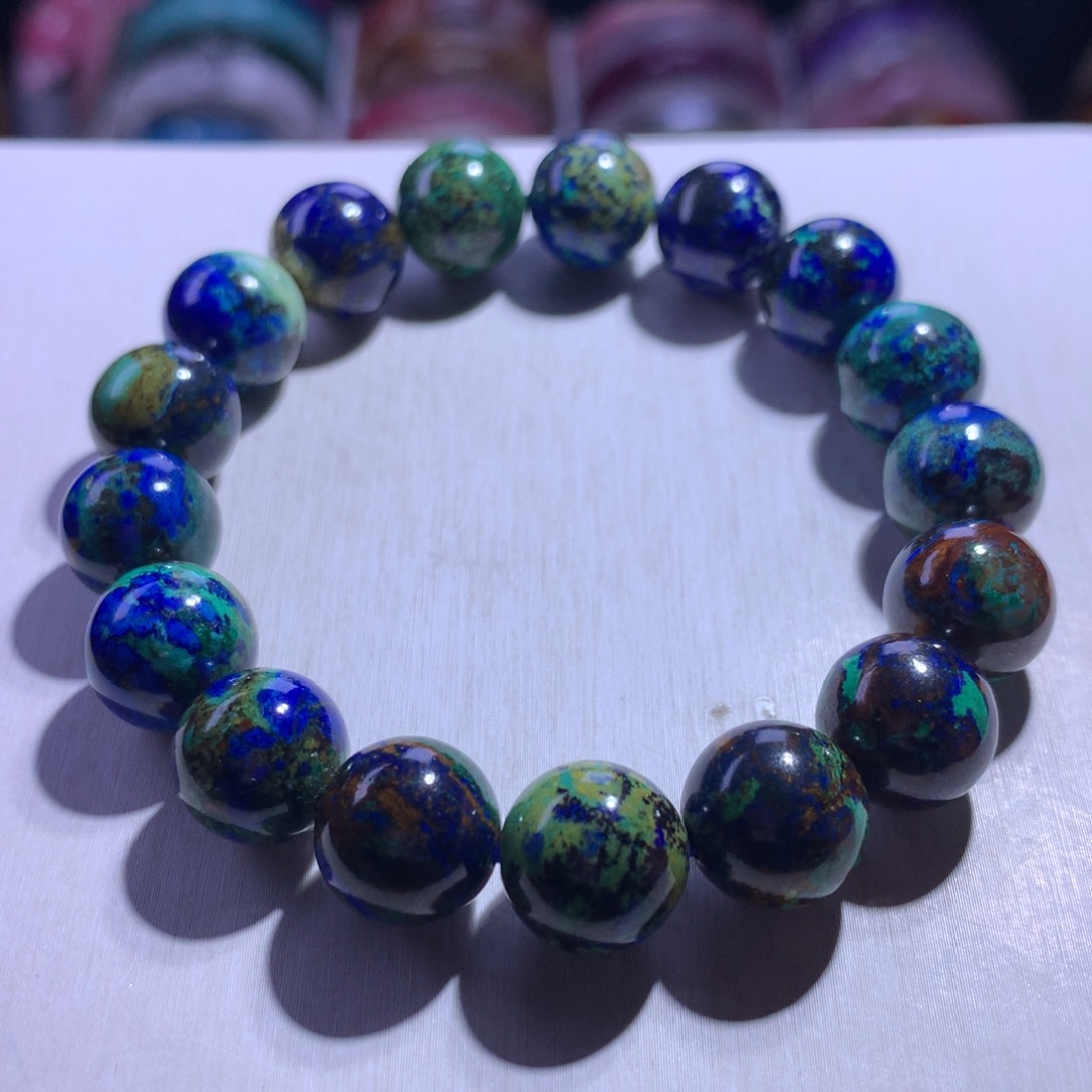 银S925镶嵌水晶手串蓝铜矿12.3m