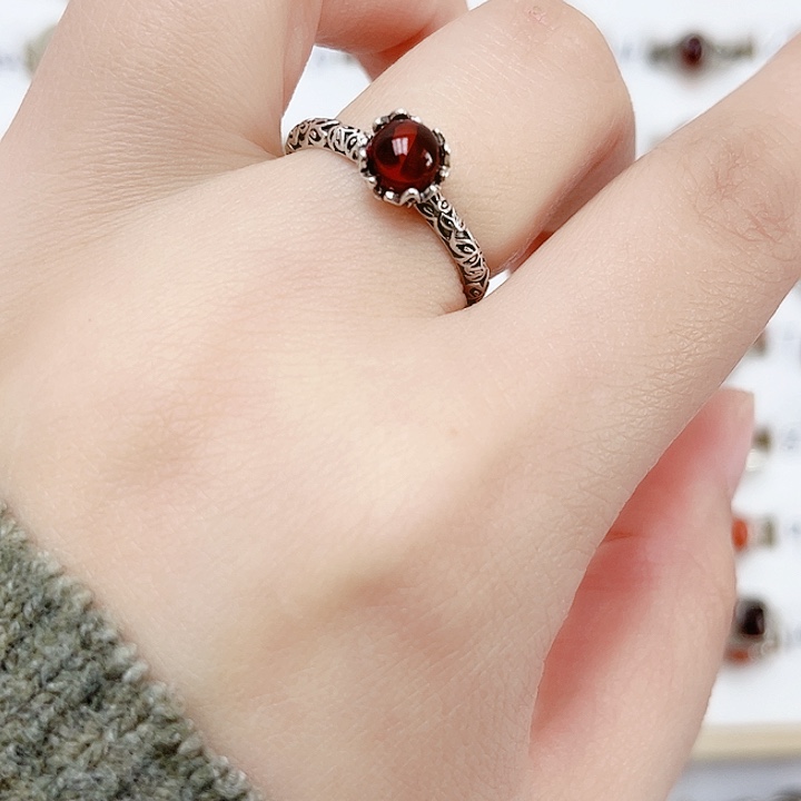 血珀戒指银S925镶嵌天然