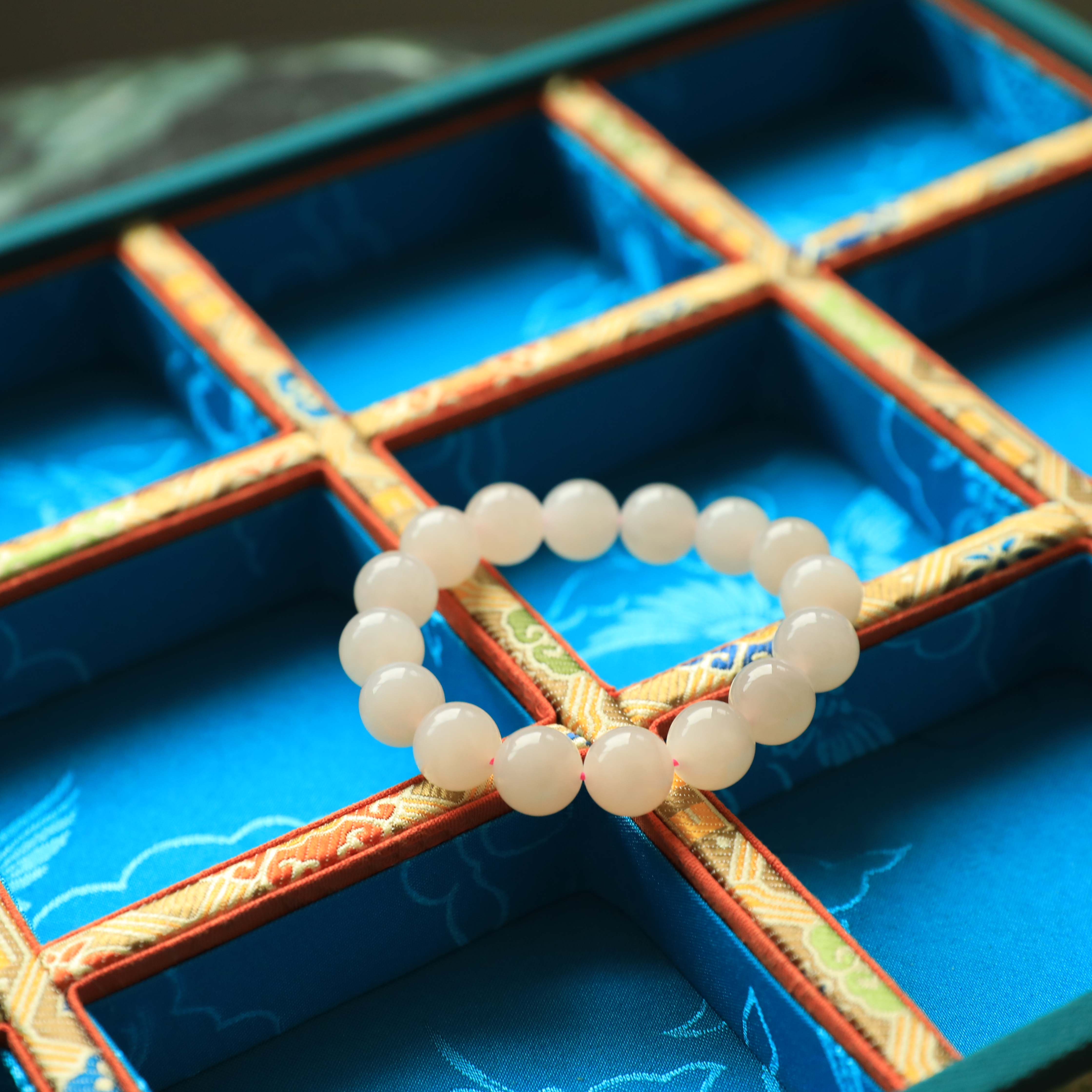 【潮生珠宝】和田玉藕粉卡12mm圆珠手串