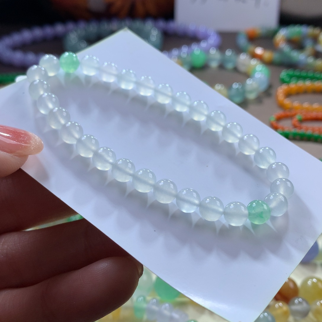 翡翠手链未镶嵌白冰卡6