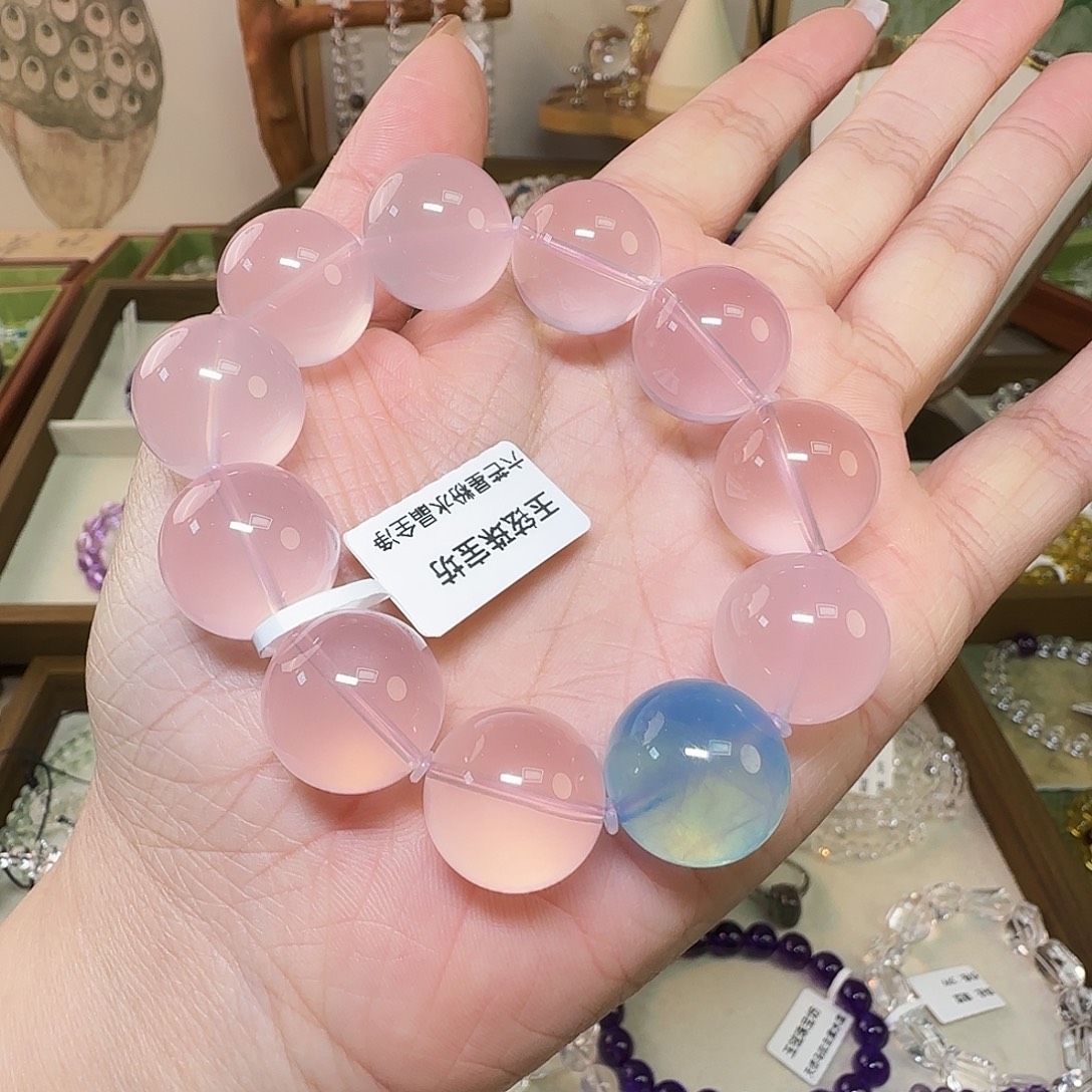 江***你未镶嵌水晶手链天然粉水晶全净体单圈