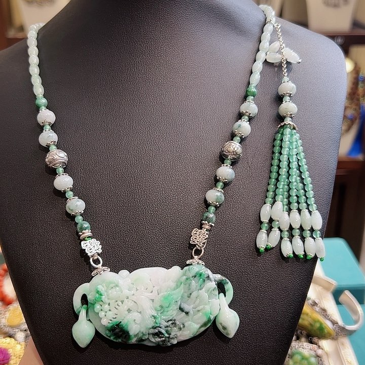 翡翠项链银S925镶嵌项链