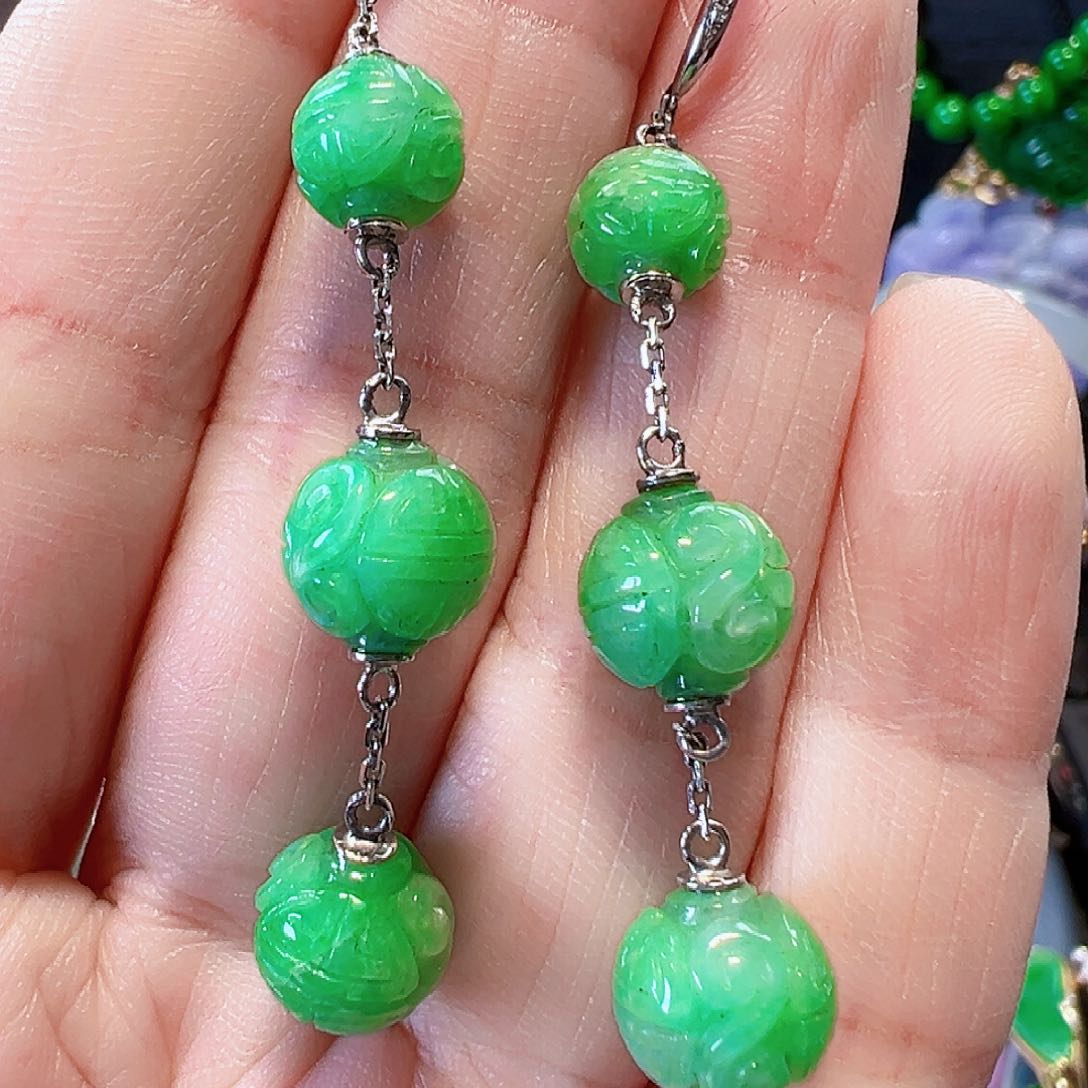 翡翠耳饰18K金镶嵌签收后24小时鉴赏期