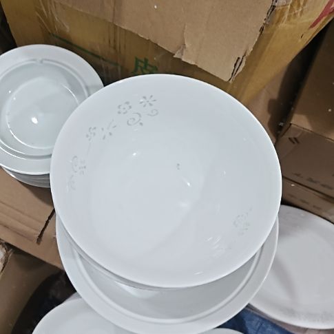 瓷玲珑白色8寸大汤碗2个微瑕疵