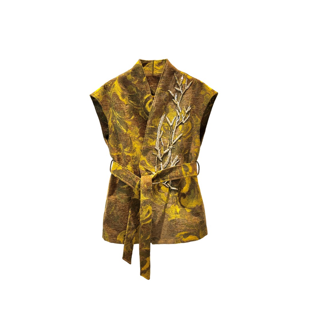 【K】新中式国风V领钉珠中长款马甲FL25112001衣长71