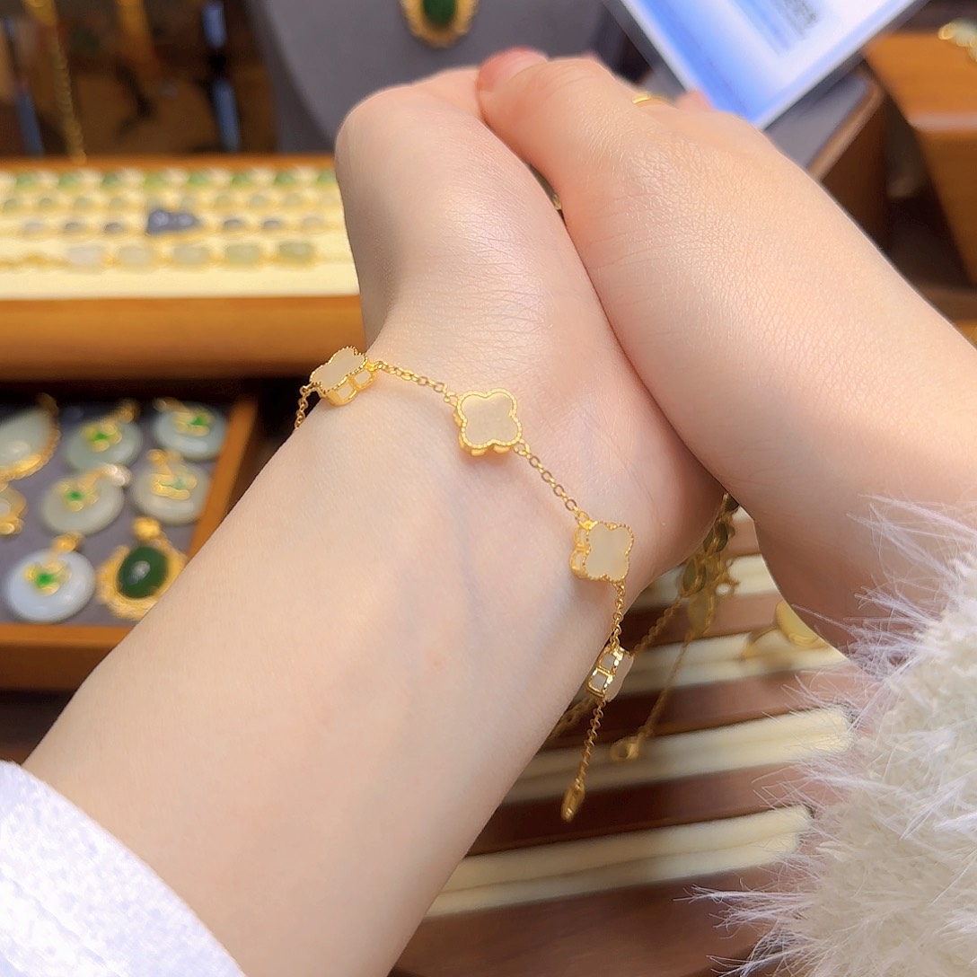 和田玉手链银S925镀金镶嵌