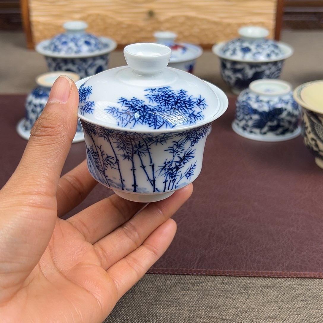 杯子景德镇竹子马蹄盖碗