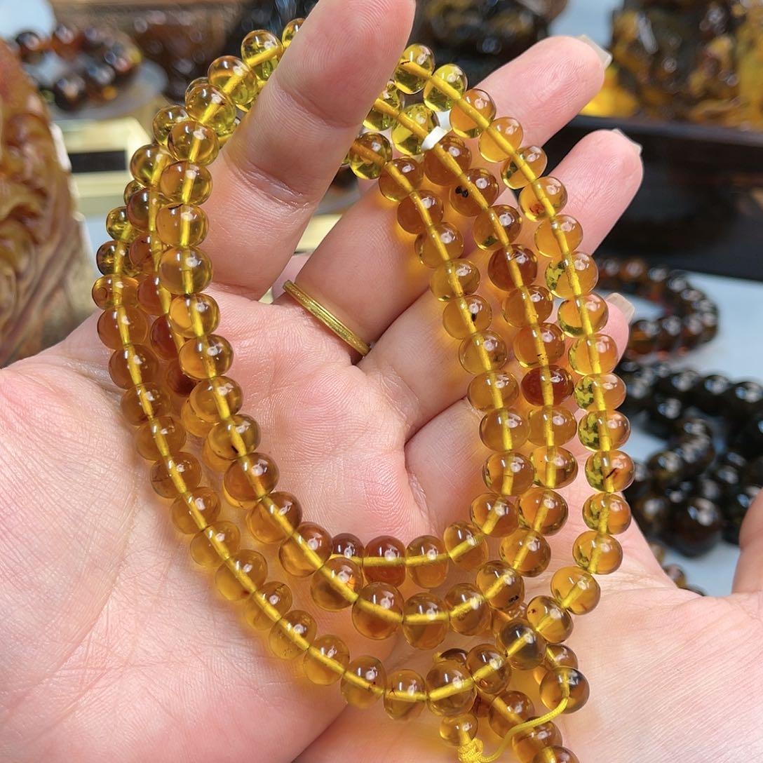 琥珀手链未镶嵌抚顺琥珀108净水金珀8m+