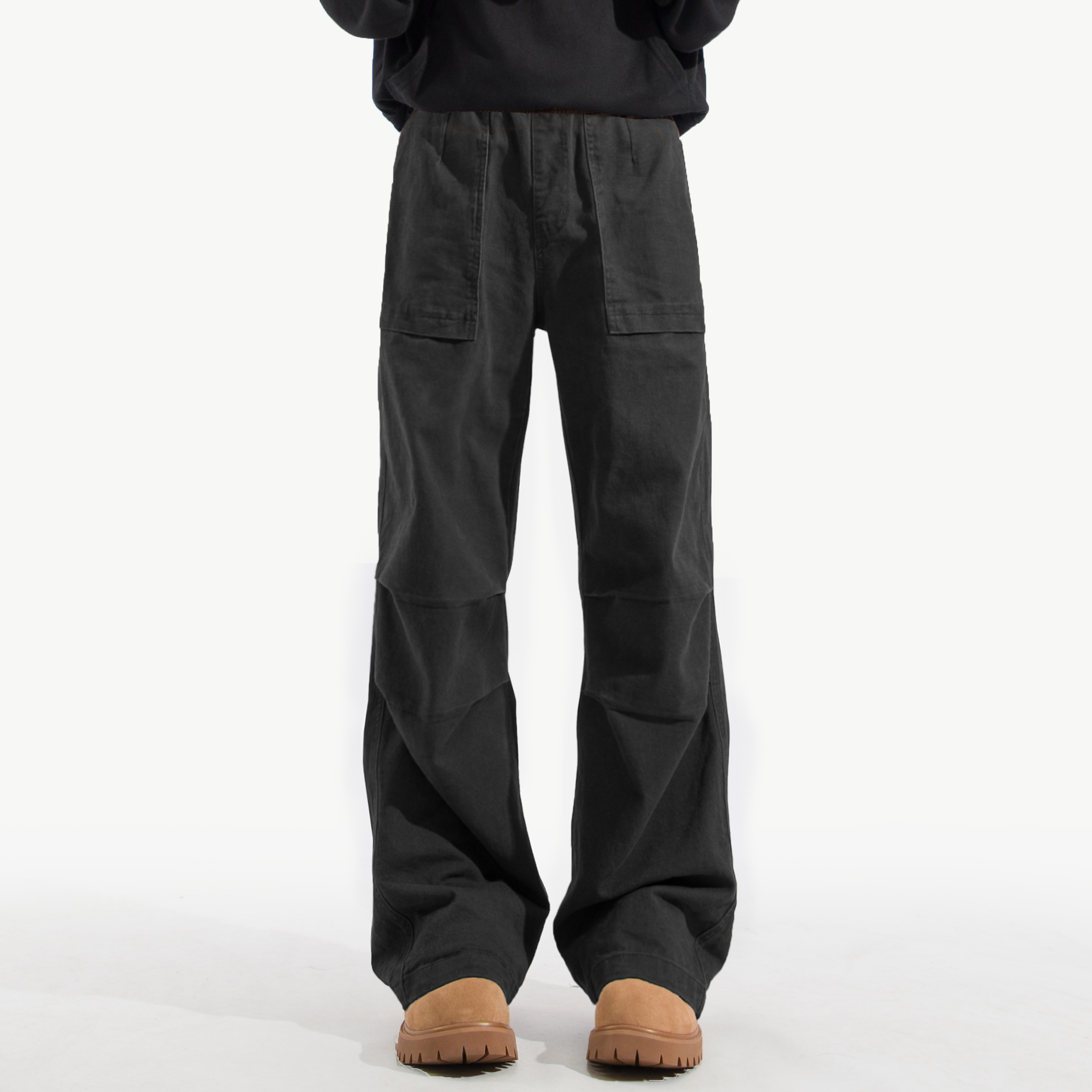 Entong秋冬新款黑色工装裤子男生美式复古宽松加绒休闲直筒裤长裤