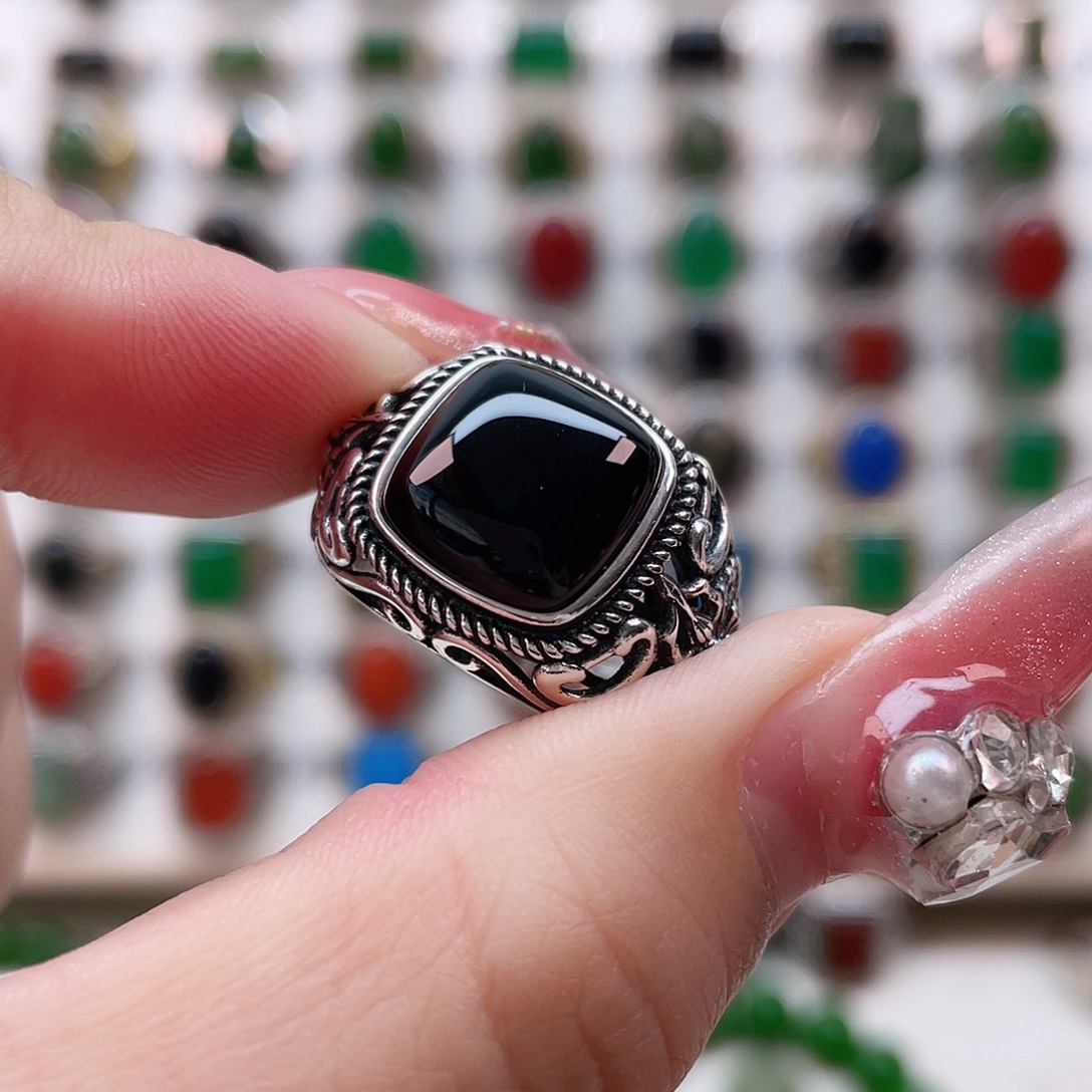 玛瑙/玉髓戒指银S925镶嵌