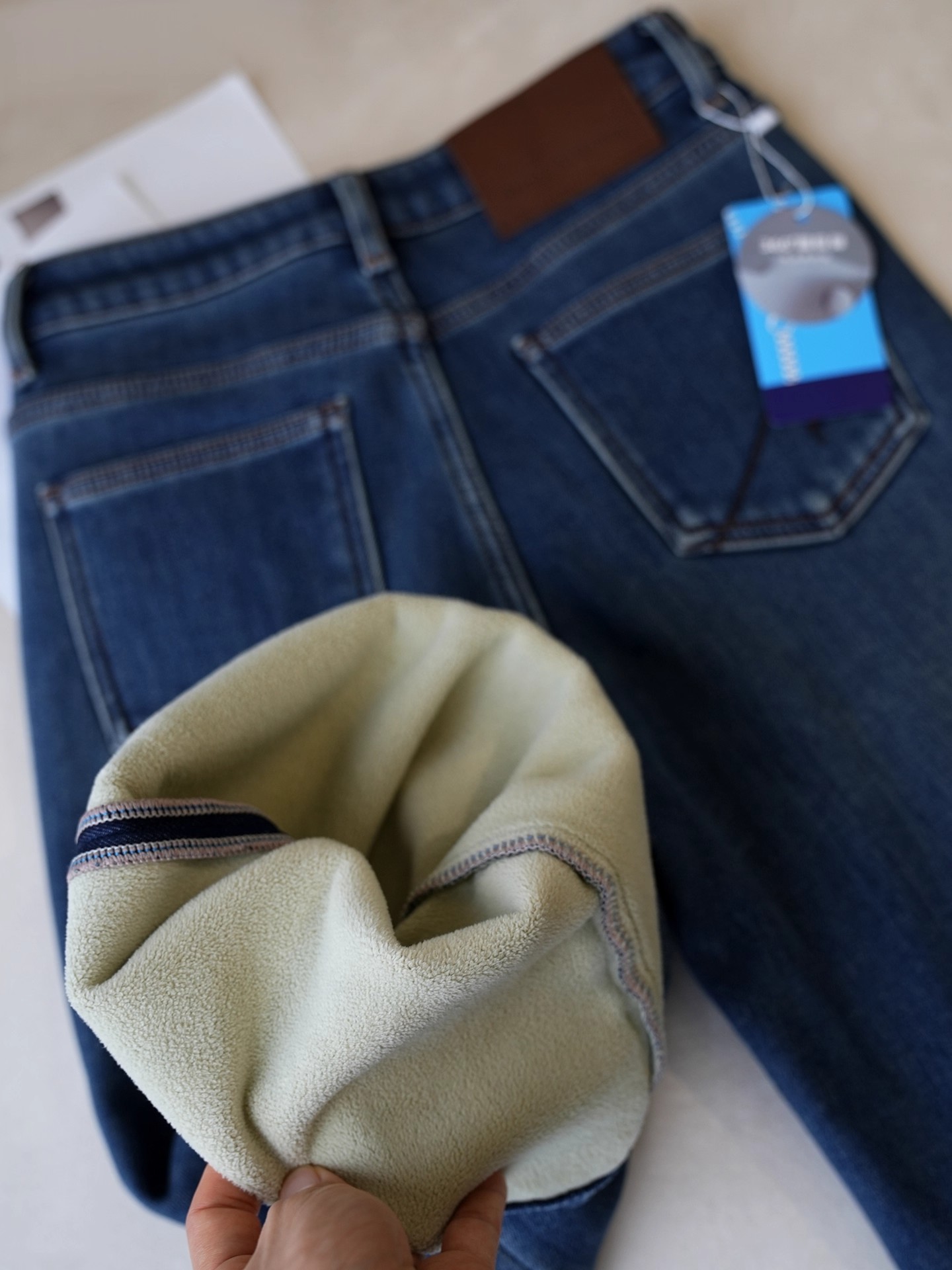 内里暖绒 大长腿水洗牛仔棉弹力微喇裤女《RONYZM081