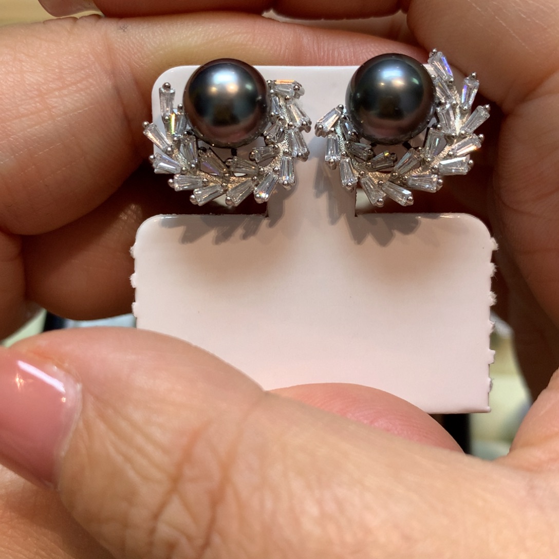 海水珍珠耳饰银S925镶嵌