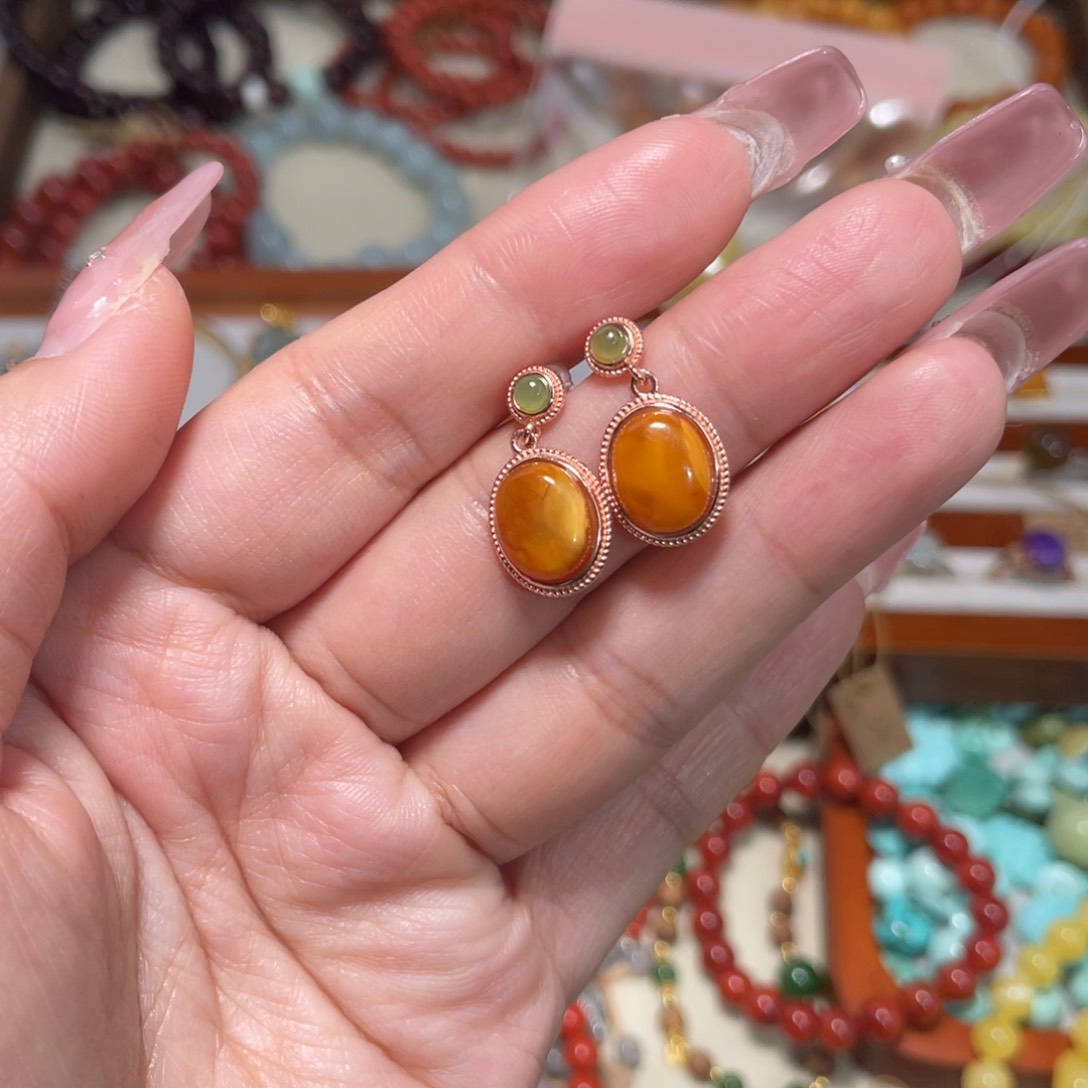 蜜蜡耳饰未镶嵌耳坠