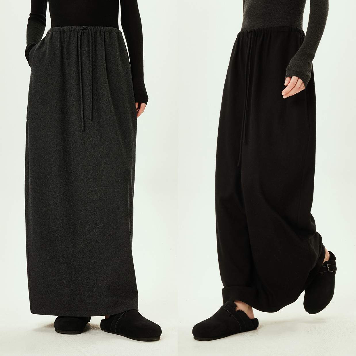 开间/强推B入 可水洗针织荃羊毛温暖慵懒松弛抽绳松紧腰气球半裙