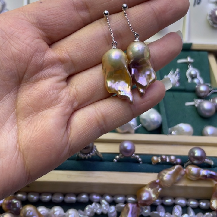 淡水珍珠耳饰银S925镶嵌