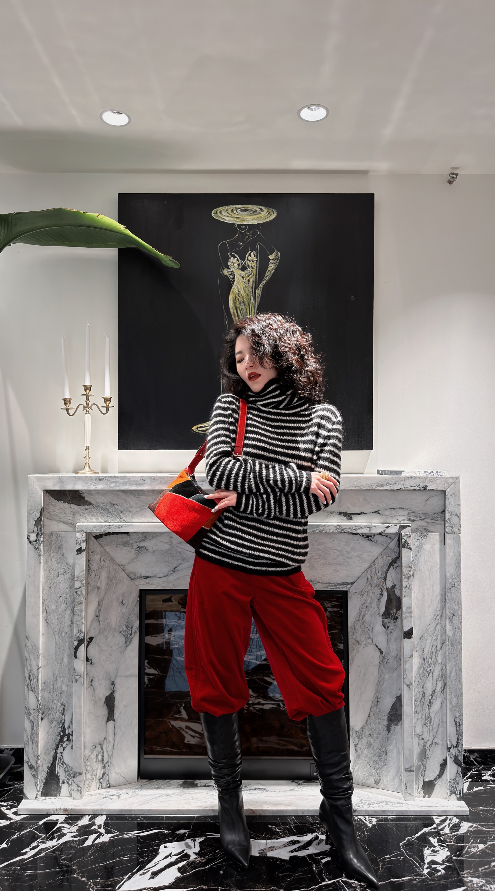 MIRROR【涛姐精选】复古红丝绒直筒裤时尚