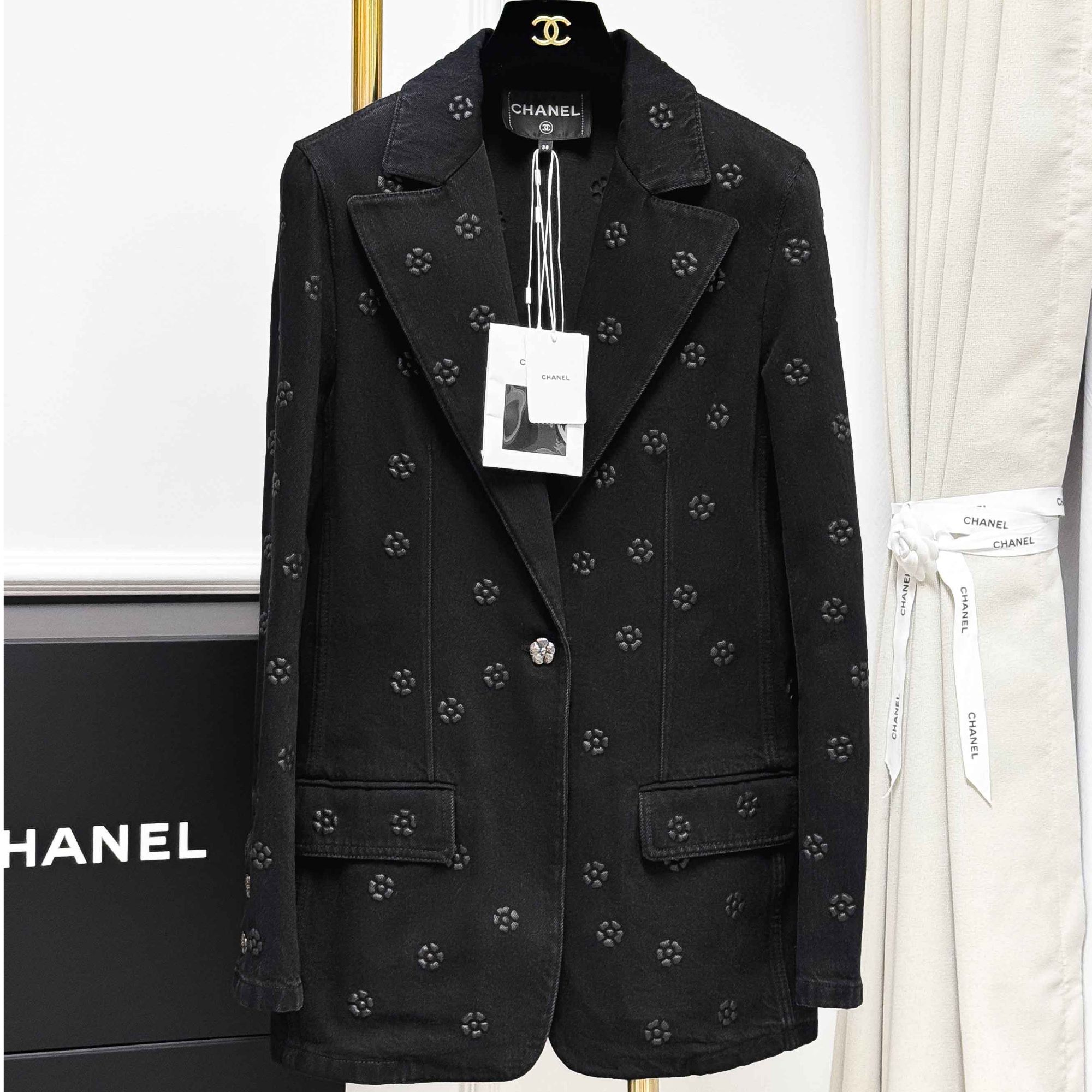 99新 Chanel/香奈儿 38码 灰色 花朵 长袖 牛仔 外套 