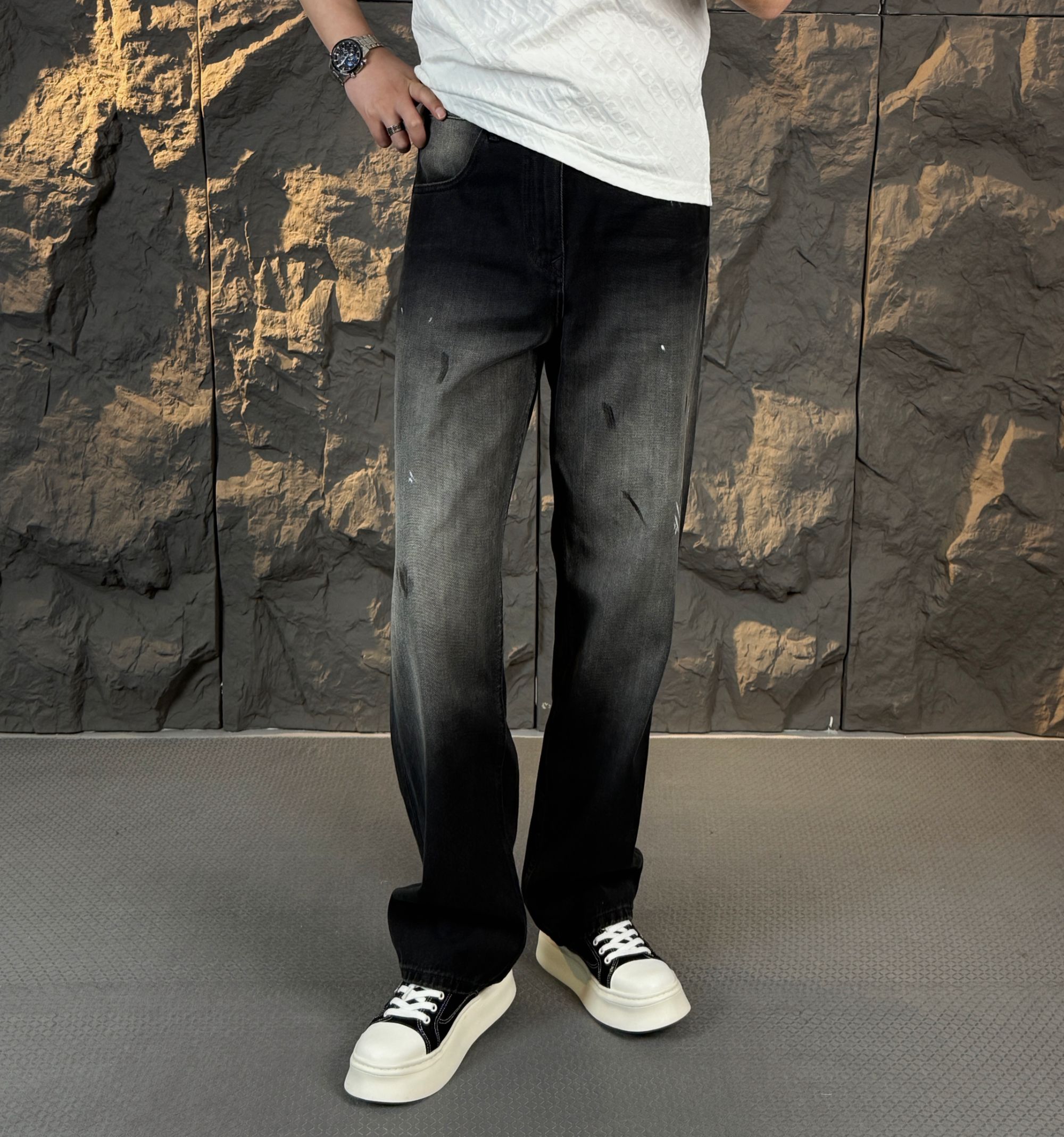 Fanshih2025夏男士新品重磅中直筒复古水洗宽松牛仔长裤72006
