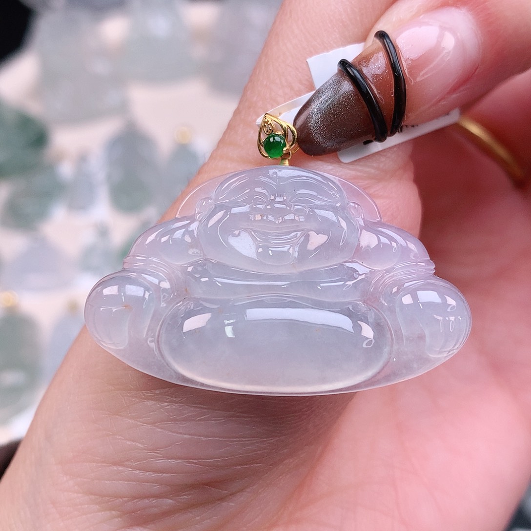 翡翠颈饰18K金镶嵌冰佛30.5、24.3、40、5.5