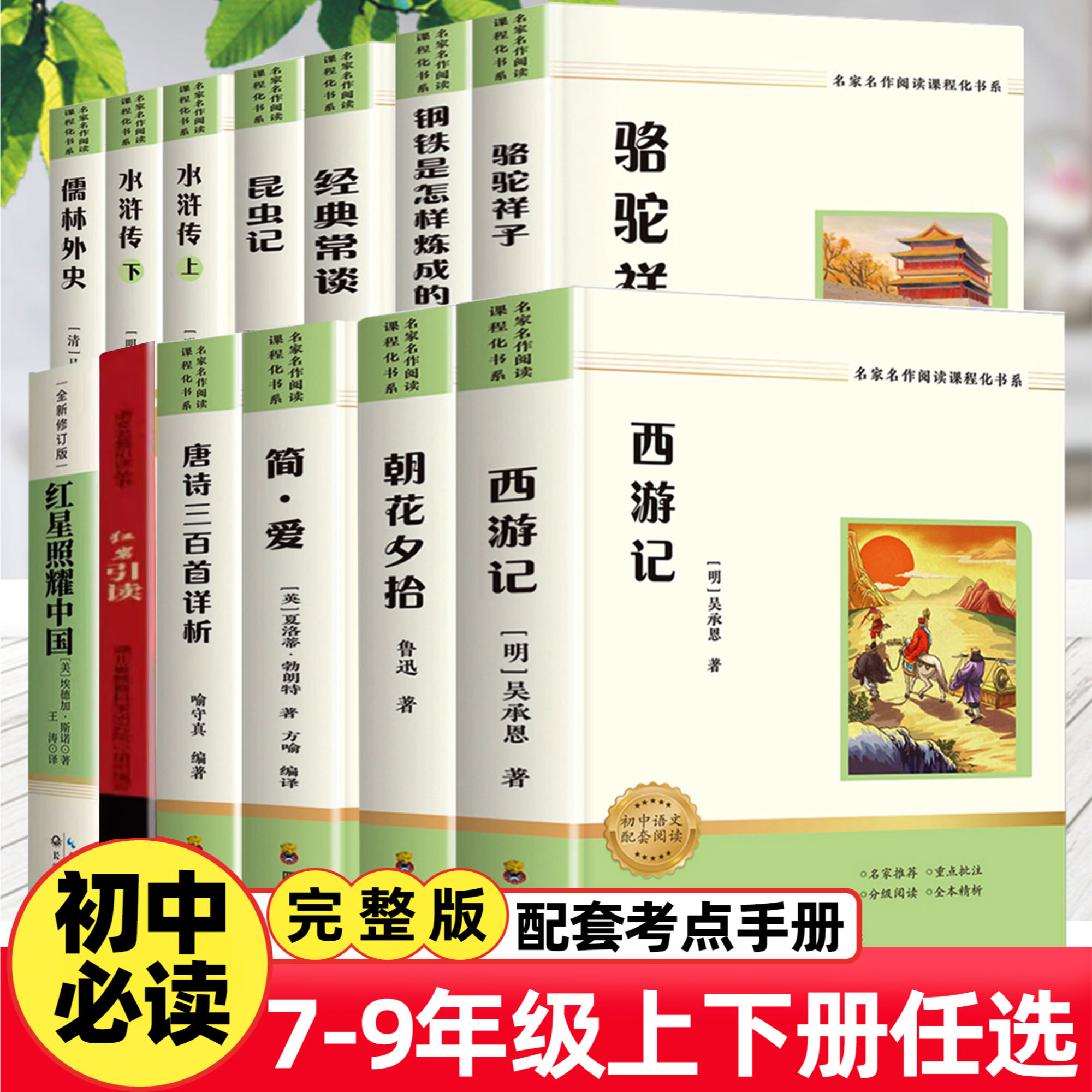 七八九年级初中必读名著书西游记朝花夕拾红岩红星唐诗三百首简爱