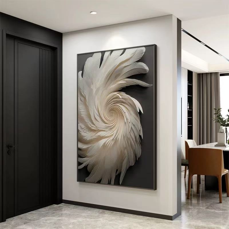 羽毛抽象艺术轻奢高级客厅沙发玄关卧室砂岩装饰画高级感挂画壁画