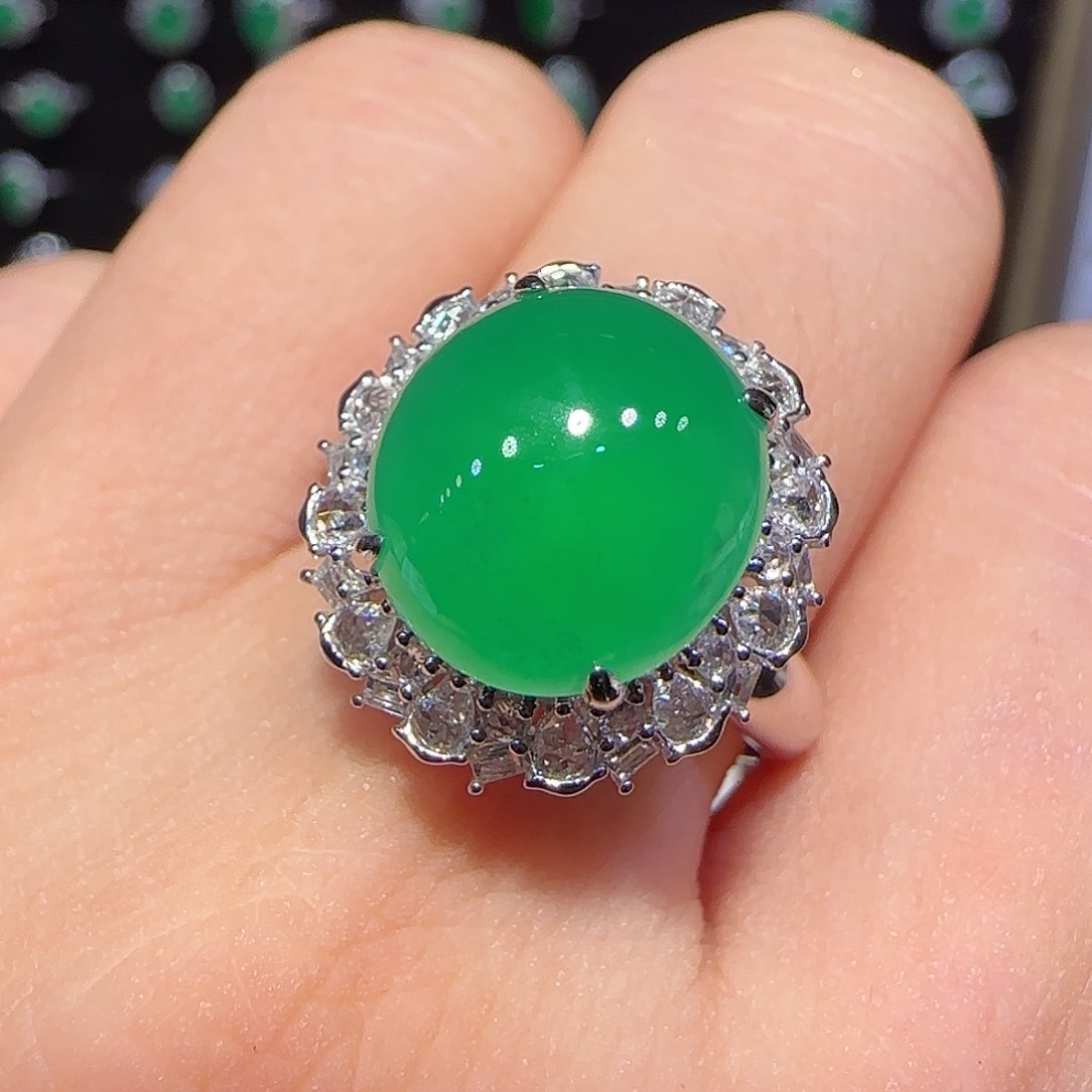 翡翠戒指18K金镶嵌周*冰38000分笔37000