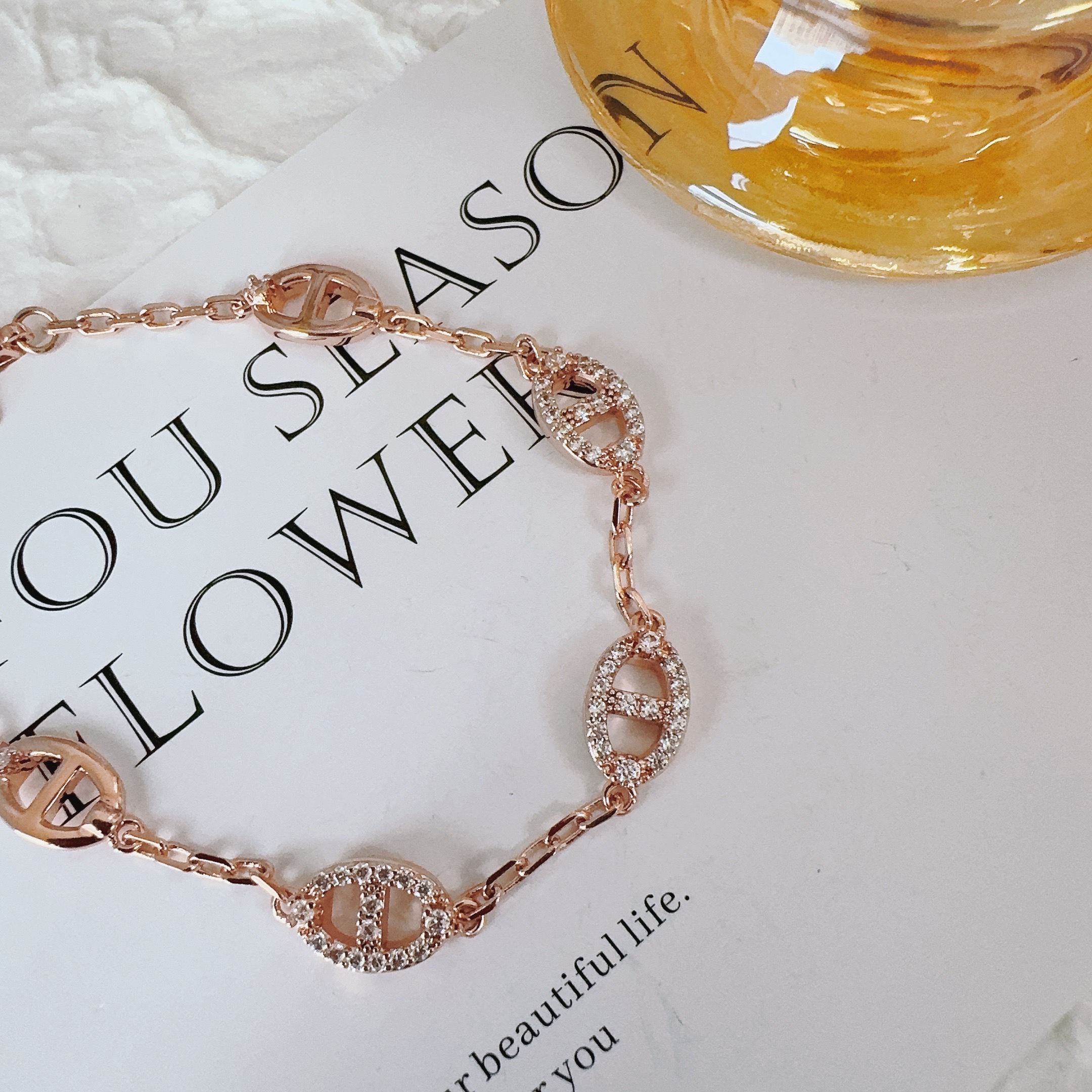 铜合金锆石手链 1831 猪鼻子手链气质时尚