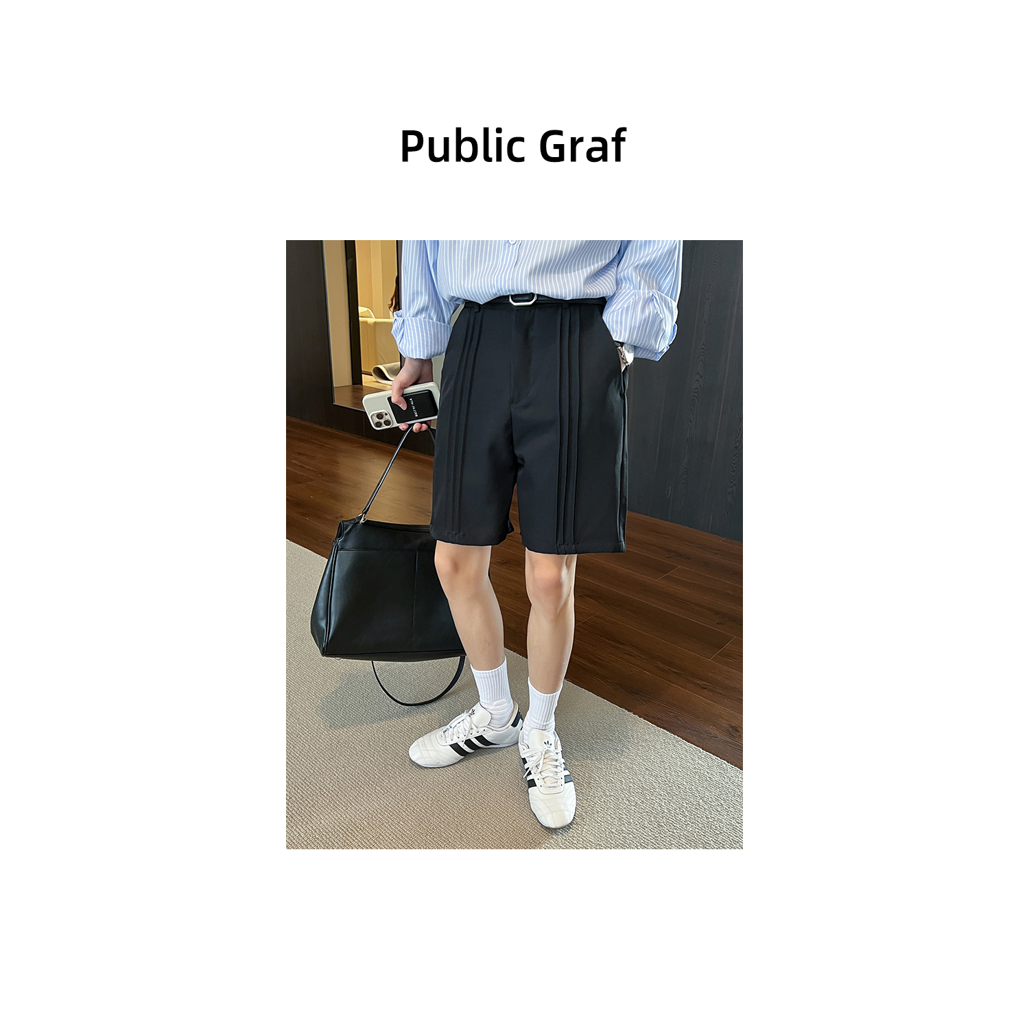 高林凡 韩版简约时髦西装短裤百搭宽松挺括学院风纯色设计五分裤