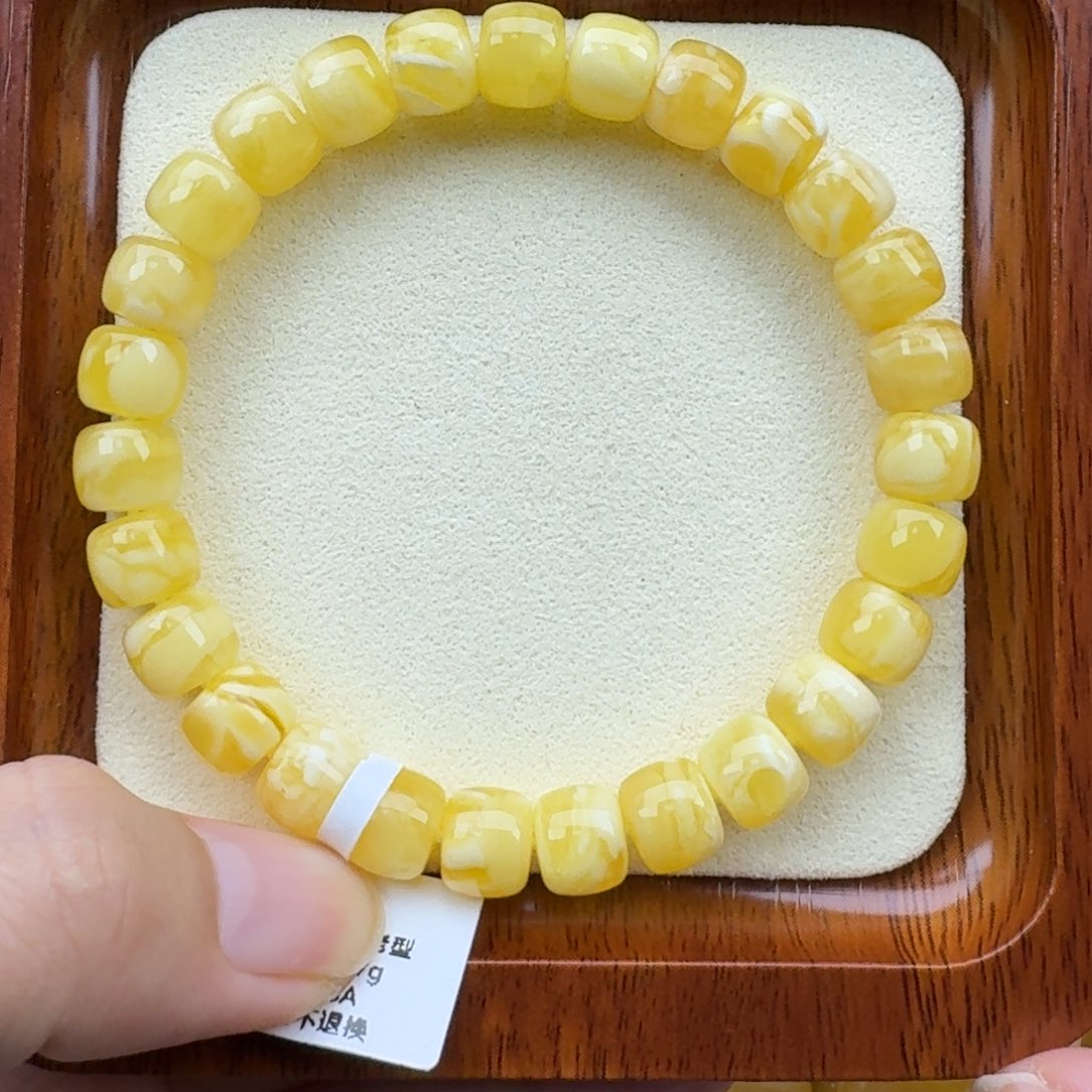 琥珀手链未镶嵌蜜蜡手串8.5mm精工老型金白福利价