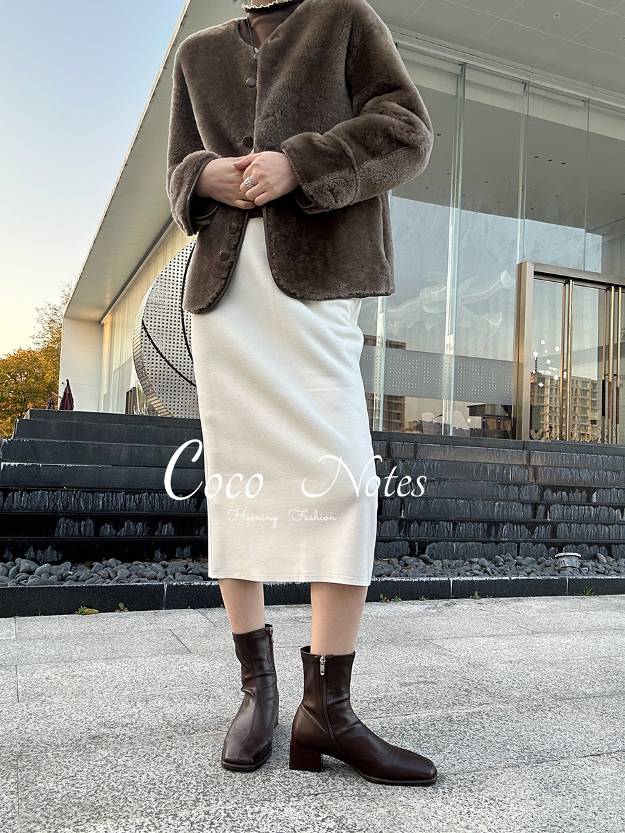 COCO NOTES【羊驼绒半裙】松紧腰羊驼绒半身裙包臀开叉中裙