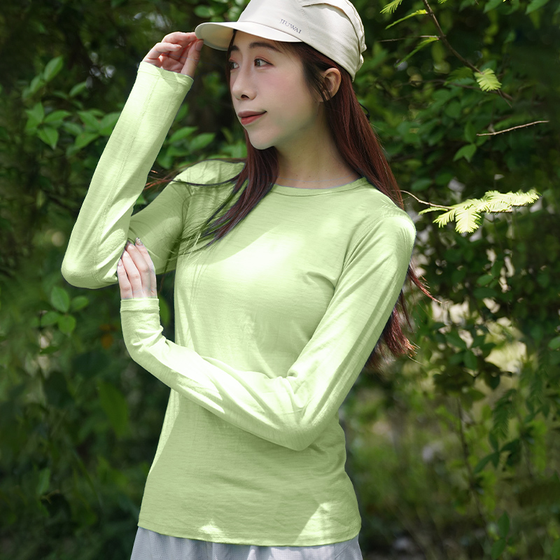 灰壳美利奴羊毛速干衣户外徒步登山女长袖美丽诺透气排汗运动t恤