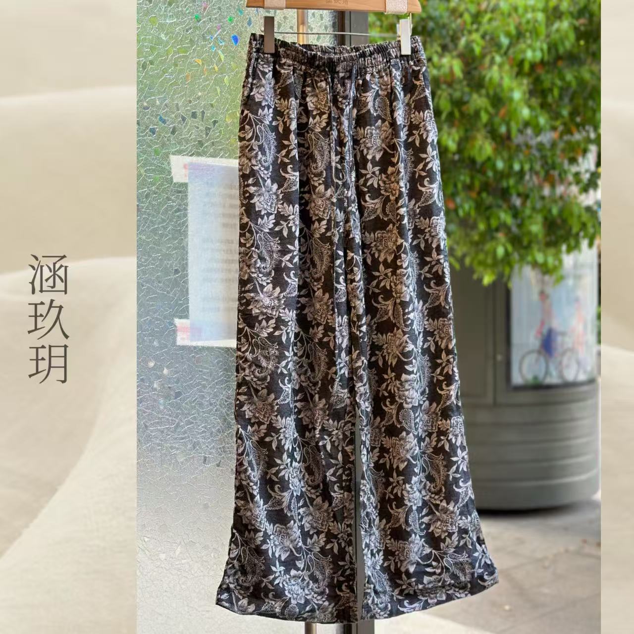 涵玖玥▪100%汉麻【青花长裤】复古直筒裤高腰时尚清-823