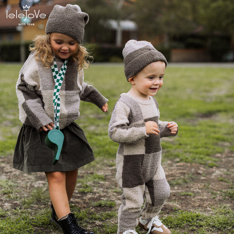 LELEJOVE儿童卫衣绒衫宝宝轻暖高弹半边绒拼色帽子5AW92212