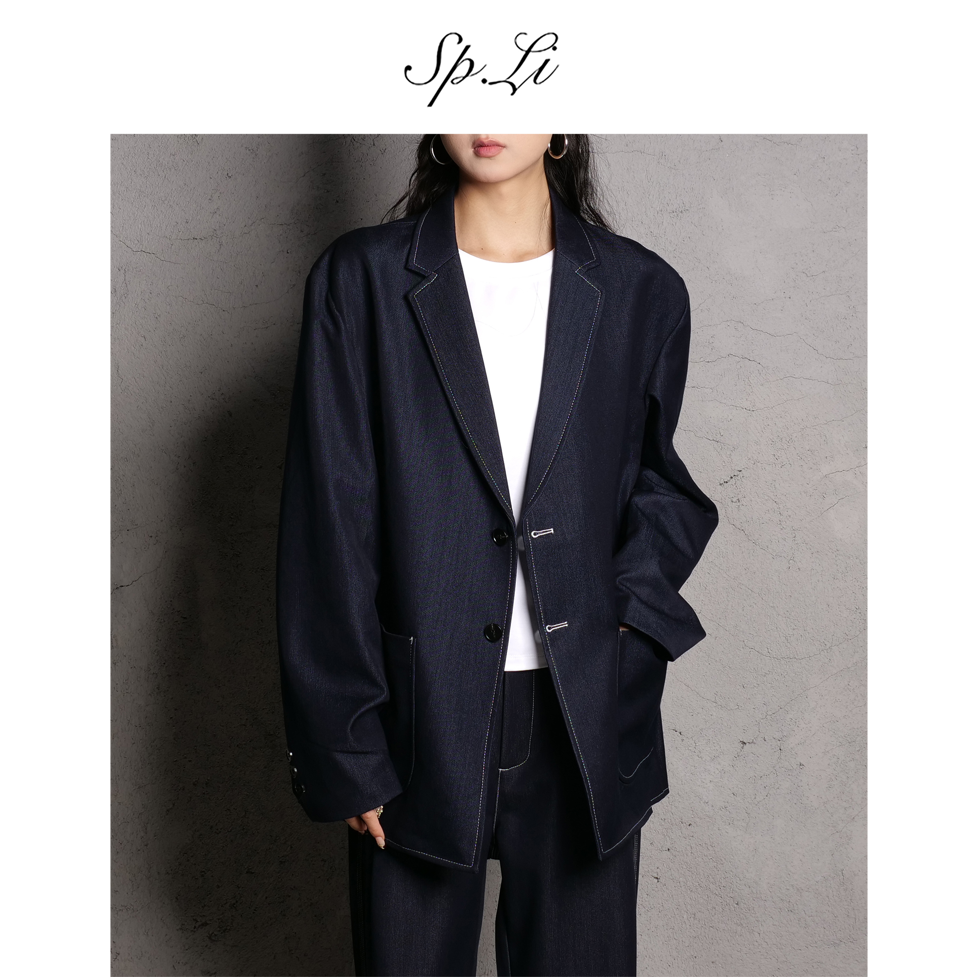 SPLi【色纺牛仔】纯色长袖西服休闲宽松上衣西装秋冬季简约百搭男士