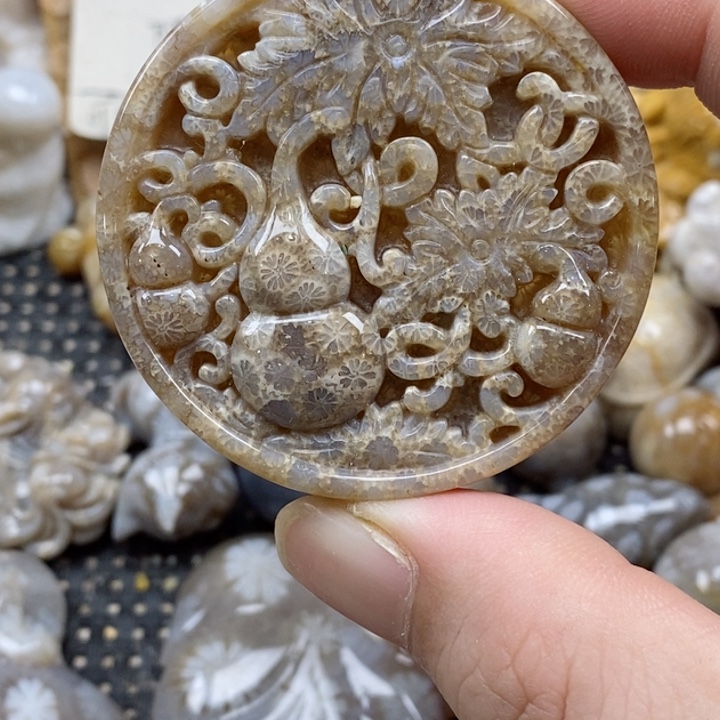 颈饰未镶嵌硅化珊瑚（珊瑚玉）