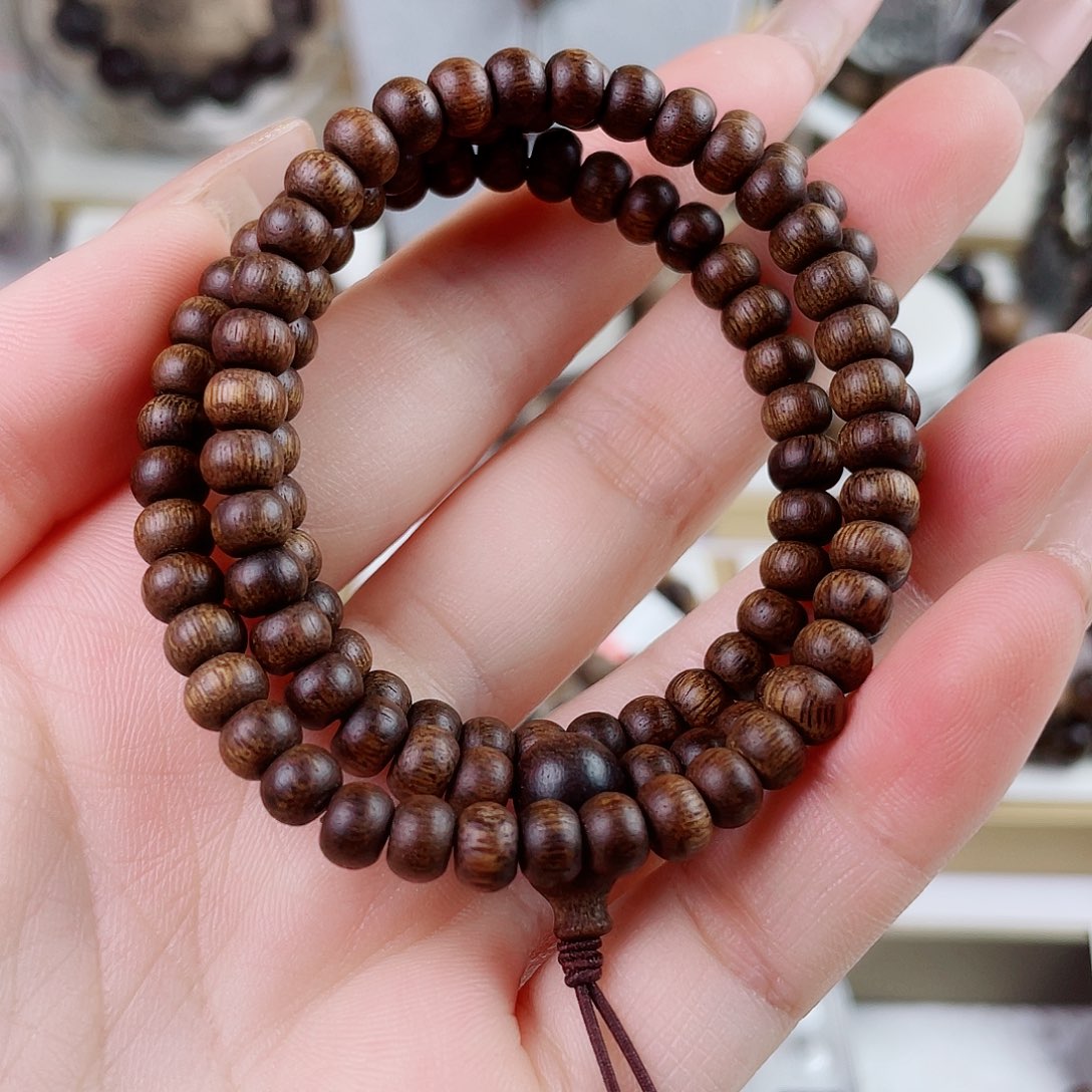 手串沉香越南富森红土沉玉化糖心古董老料0.6×108