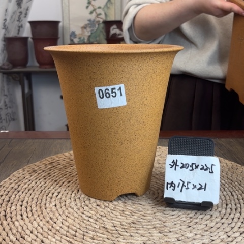 紫砂花盆柴烧圆斗笠兰盆0651