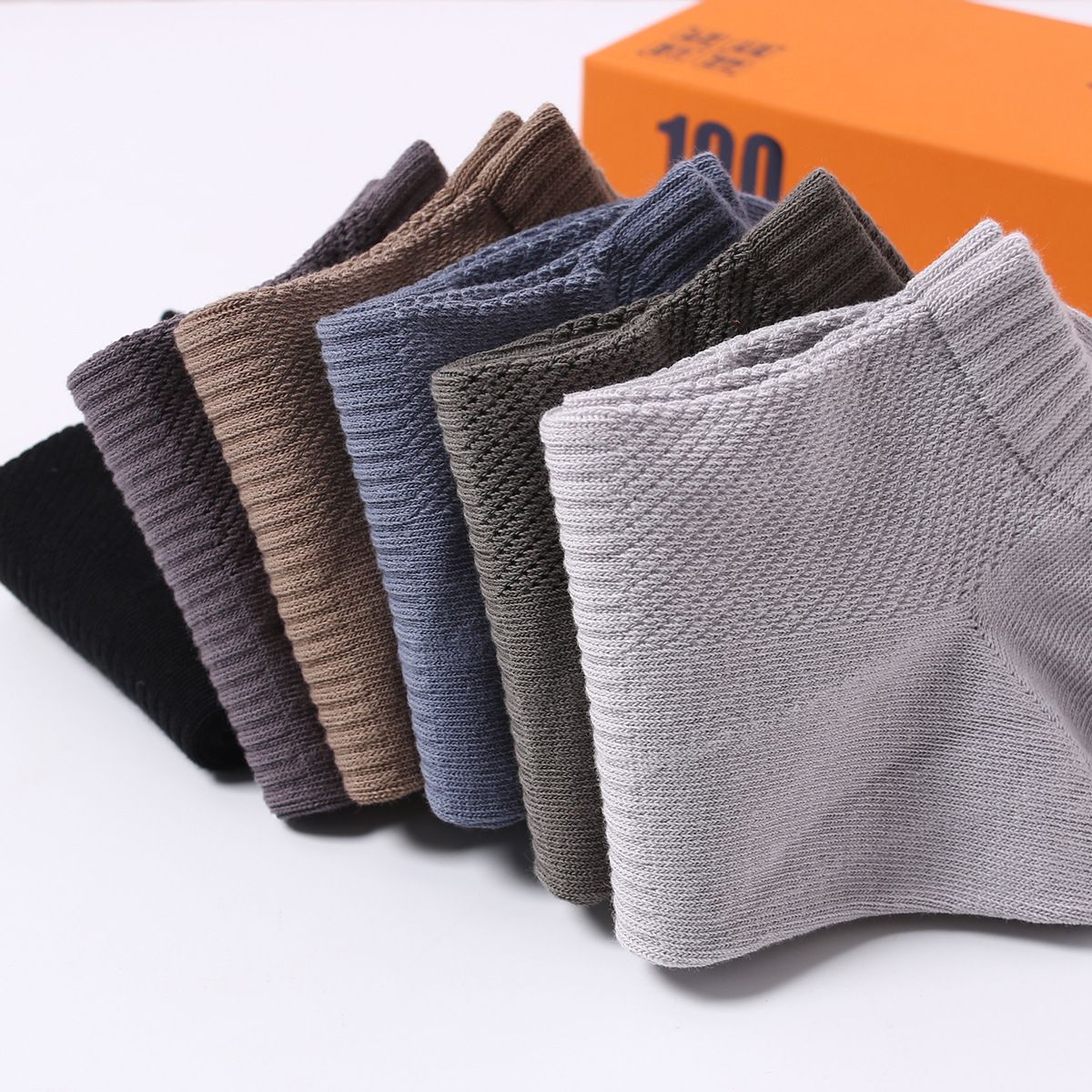 千汉堂  7A香薰百棉消臭 无骨对口网眼提跟男船        一盒6双