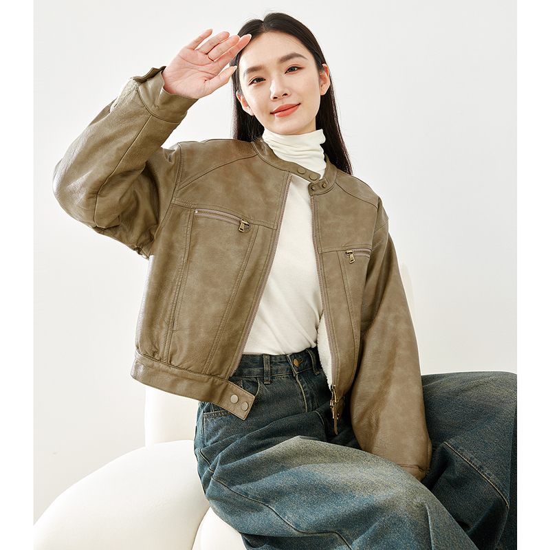 梵希蔓立领皮衣女夹棉外套秋冬帅气短款机车夹克休闲M5320/M9510