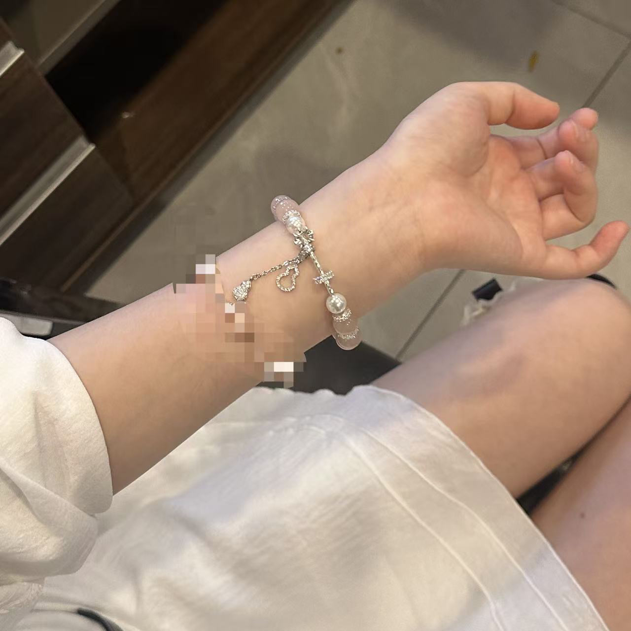 S973 10mm西柚粉葫芦手串 天然水晶