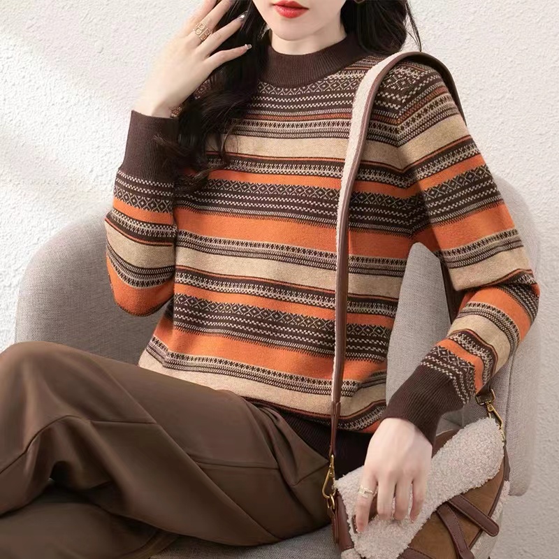 【名族风毛衣】亲肤绒套头修身百搭针织衫