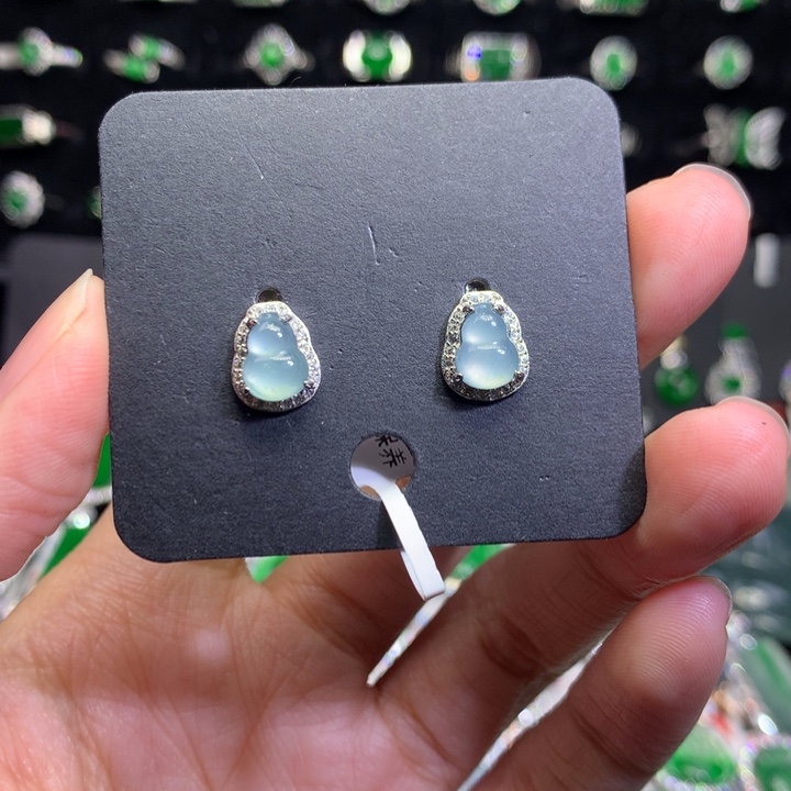 【闪购商品】翡翠耳饰银S925镶嵌天然翡翠