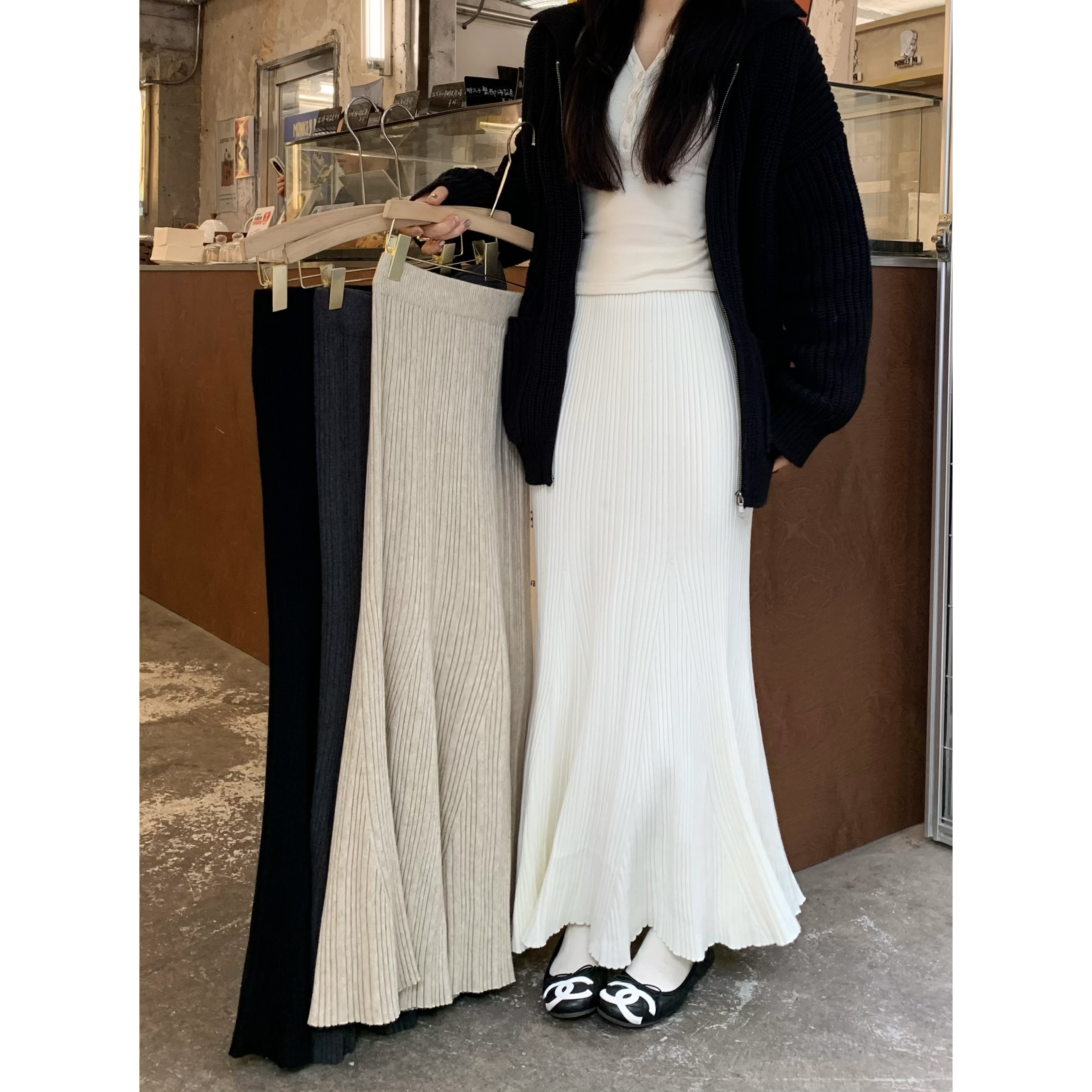 加厚针织鱼尾裙温柔百搭半身A字裙