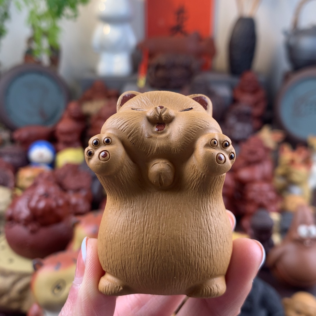 紫砂茶宠红屁股招财猫
